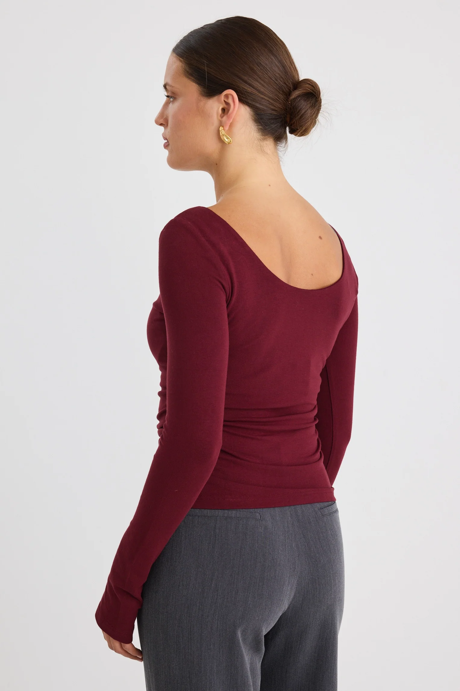 Hunger Burgundy Plum Stretch Scoop Back Neck Top - Image 6