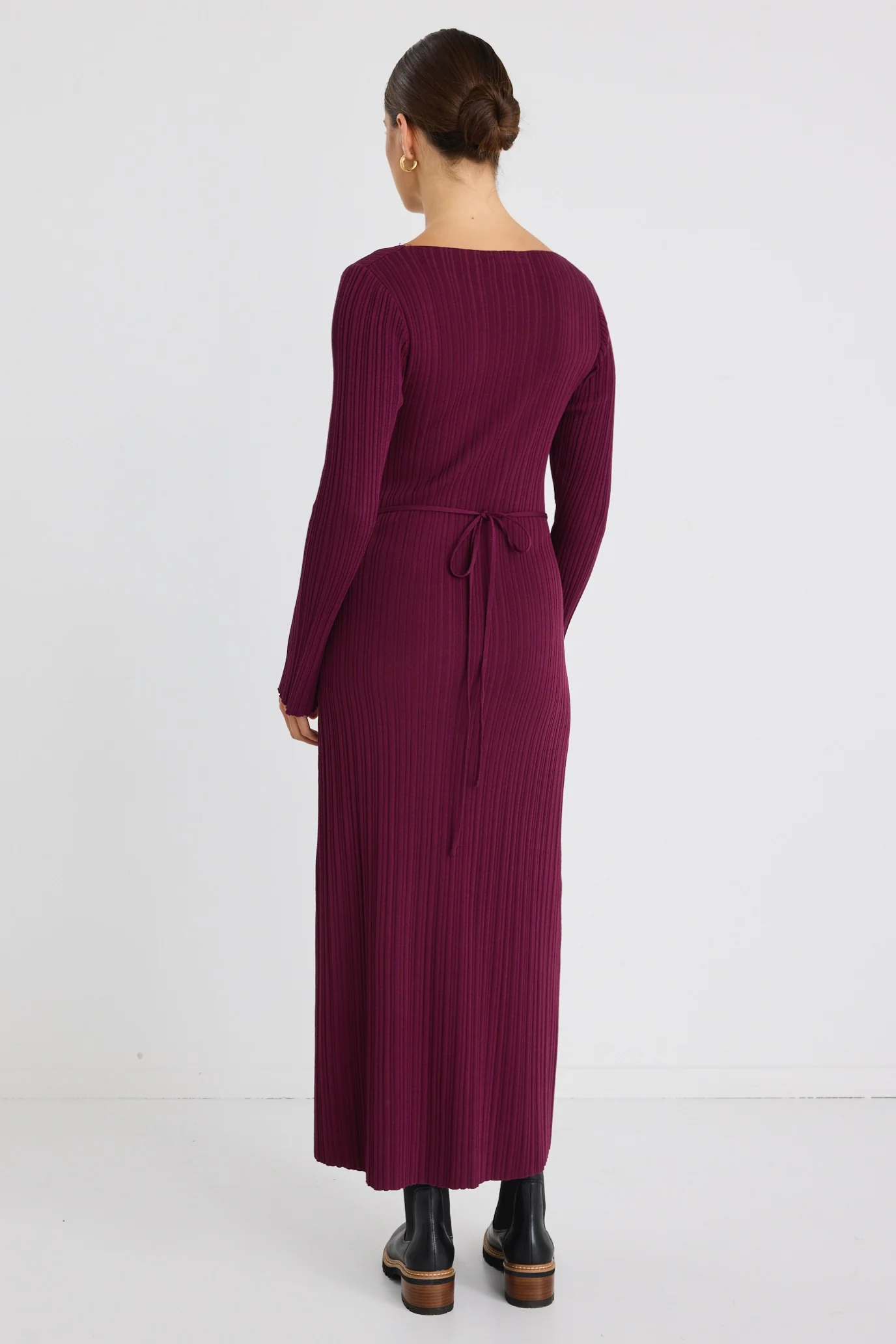 Ignite Burgundy Plum Boatneck Rib Knit Maxi Dress - Image 6