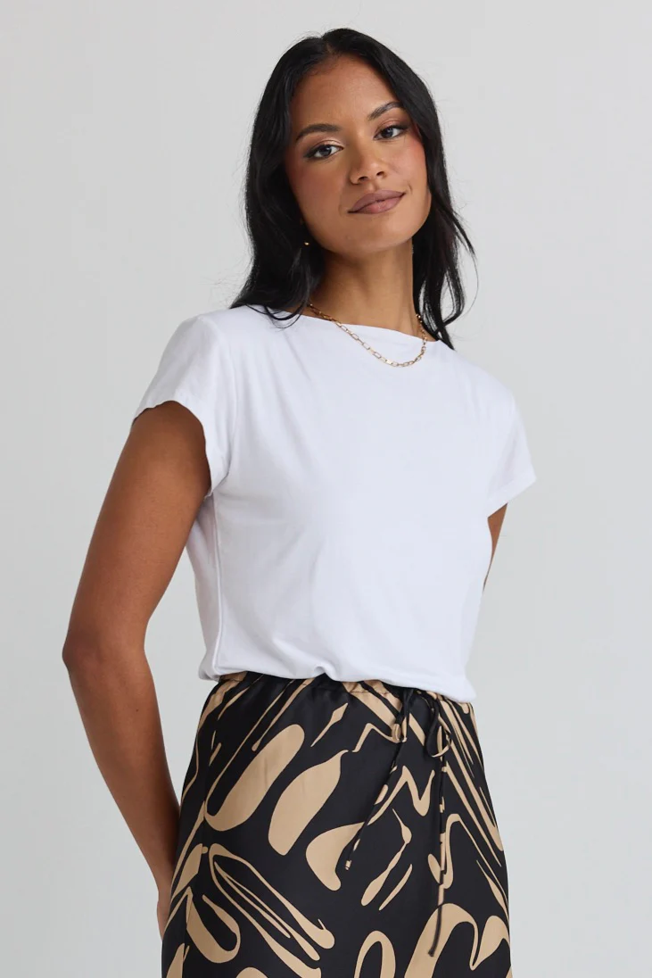 Impartial Ivory Cap Sleeve Boat Neck Top - Image 2