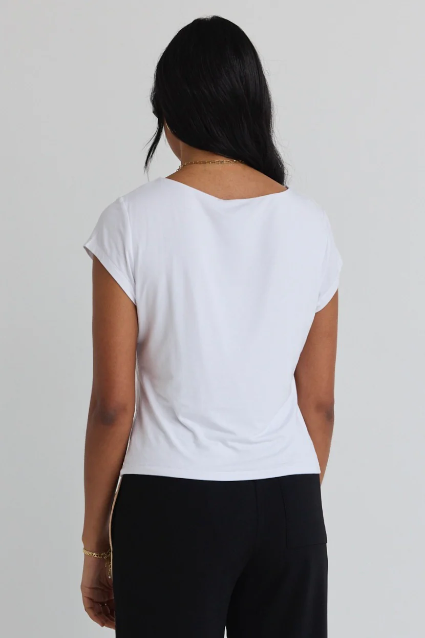 Impartial Ivory Cap Sleeve Boat Neck Top - Image 4