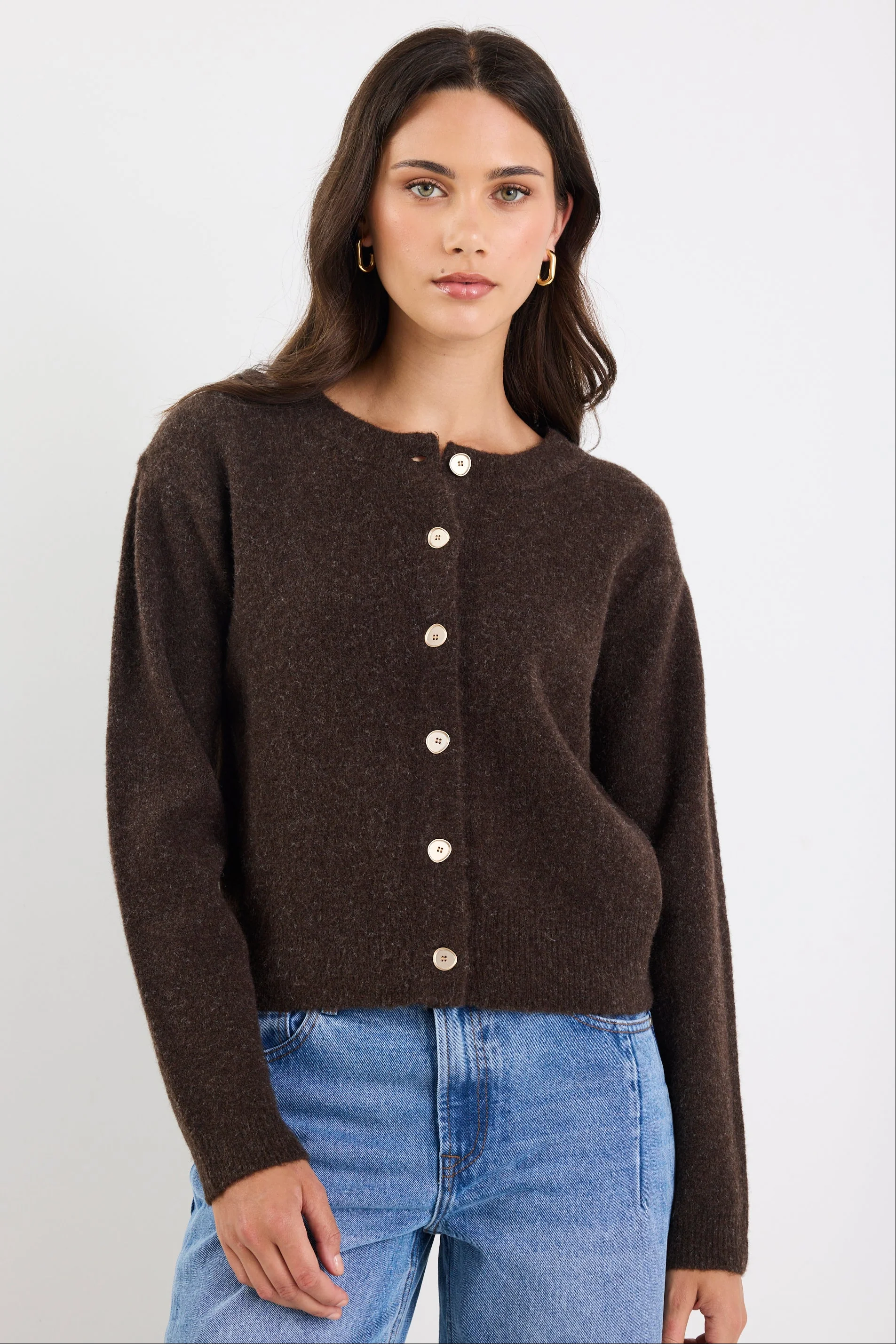 Imprint Chocolate Soft Knit Crewneck Cardigan