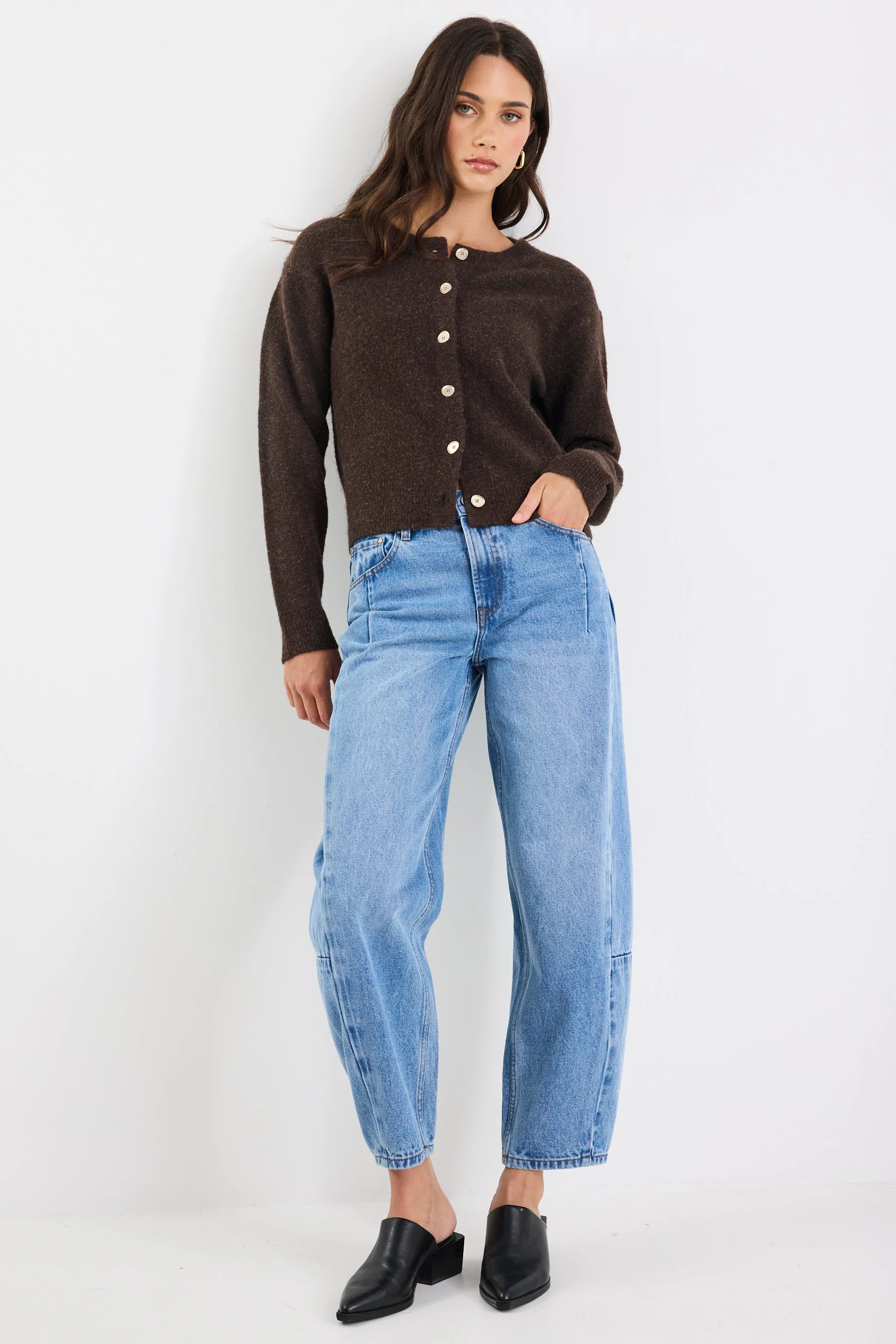 Imprint Chocolate Soft Knit Crewneck Cardigan - Image 2