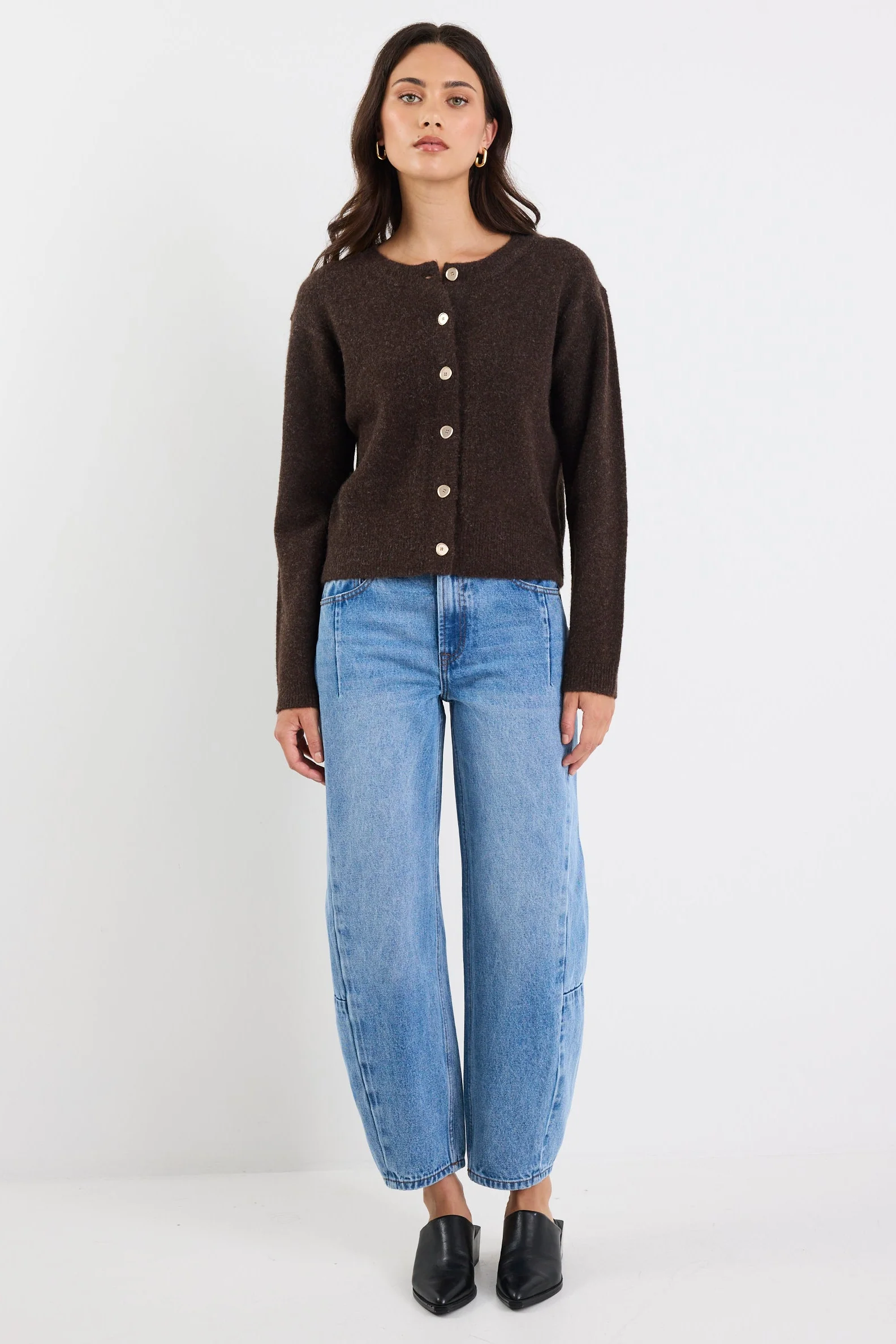 Imprint Chocolate Soft Knit Crewneck Cardigan - Image 4