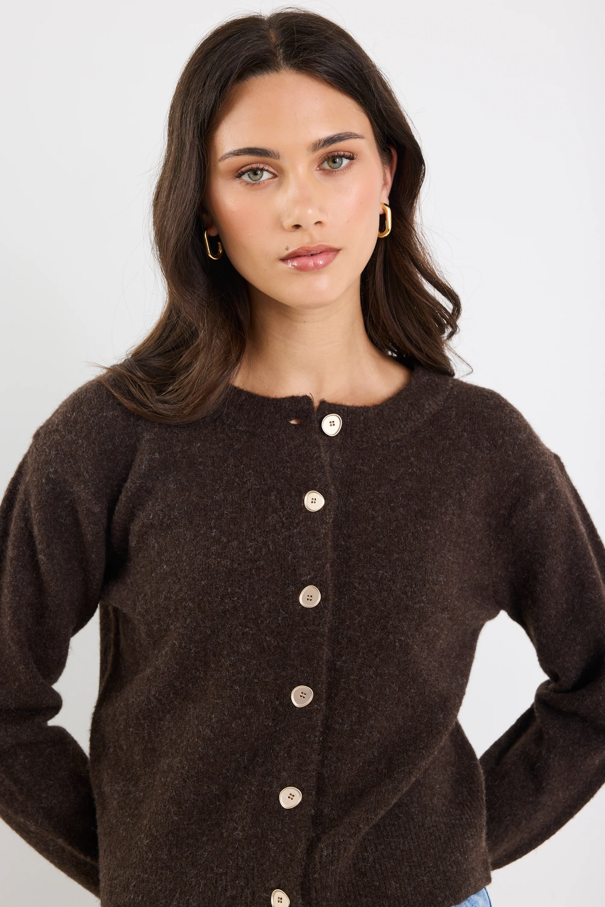 Imprint Chocolate Soft Knit Crewneck Cardigan - Image 6