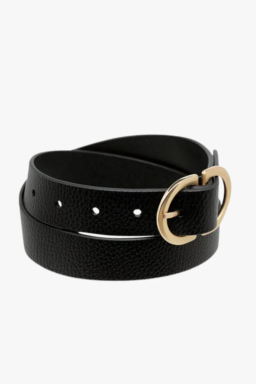 In Reverse Gold Double Buckle Black Leather Belt - Image 5