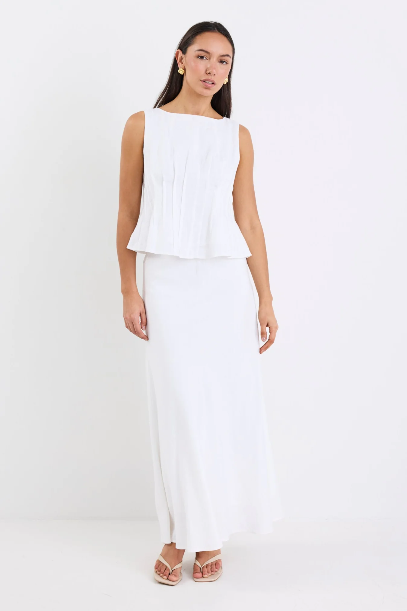 Inspiration Ivory Linen Pintuck Front Boatneck Top - Image 7