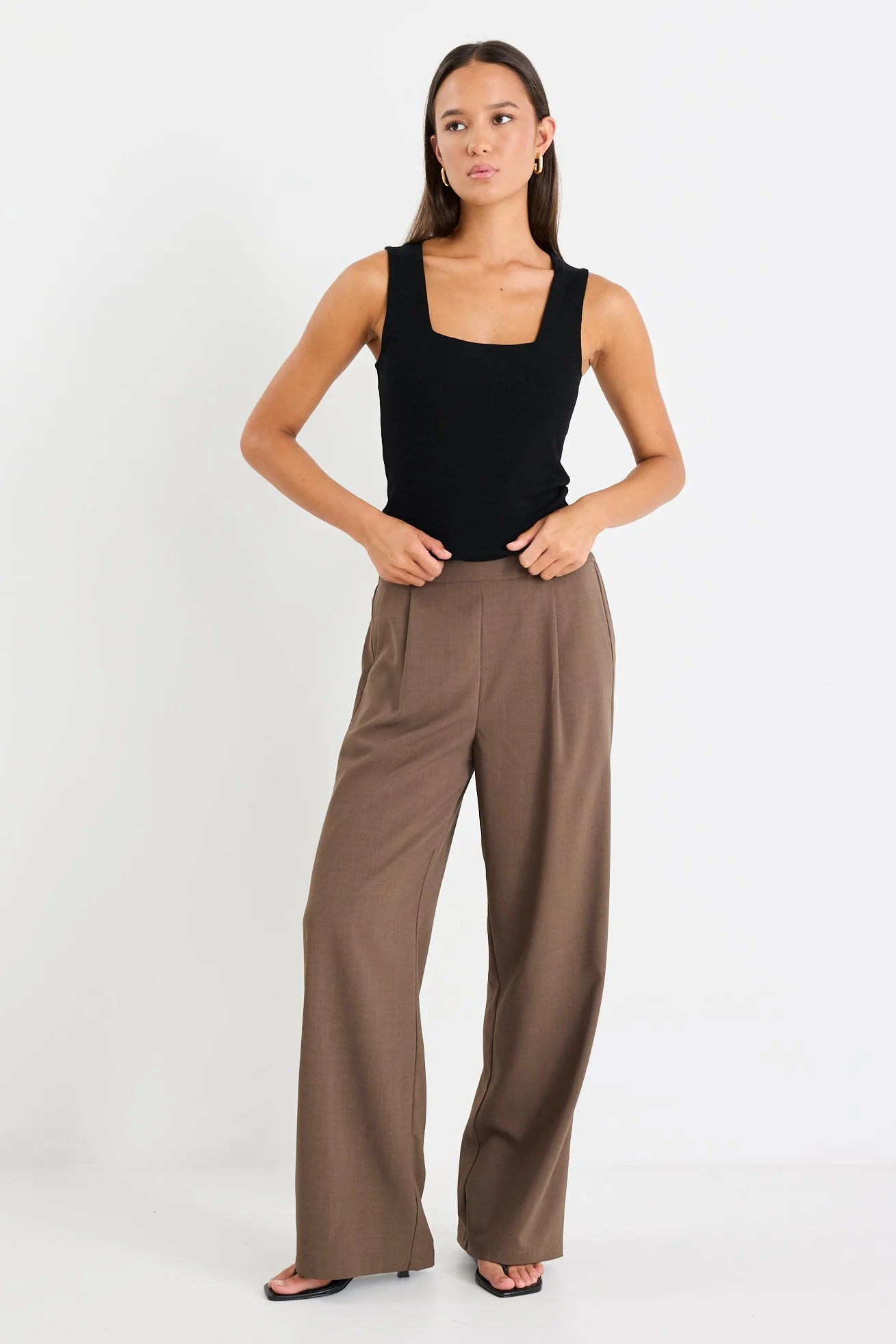 Instinctive Chocolate Twill Wide Leg Elastic Back Pants - Image 2