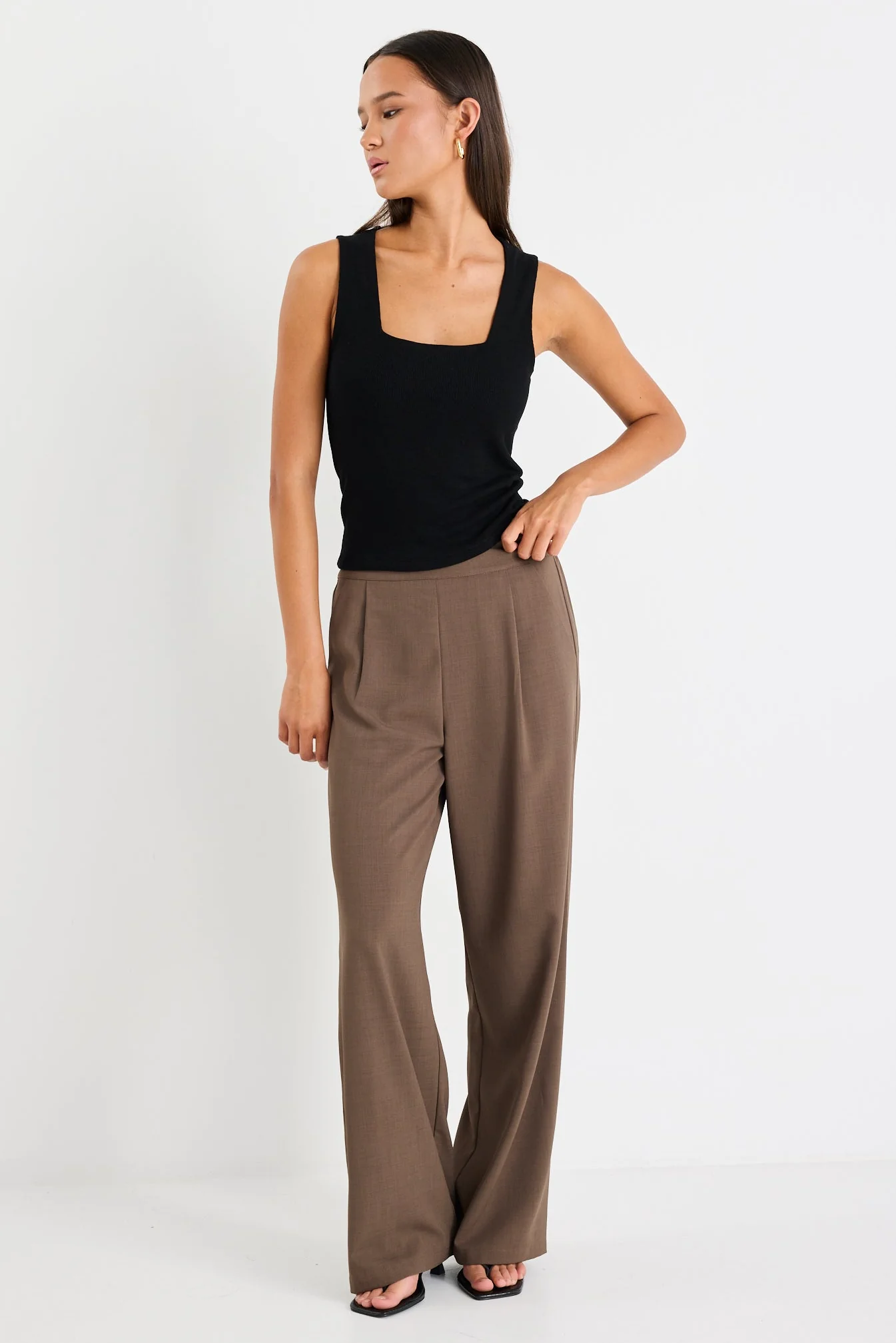 Instinctive Chocolate Twill Wide Leg Elastic Back Pants - Image 3