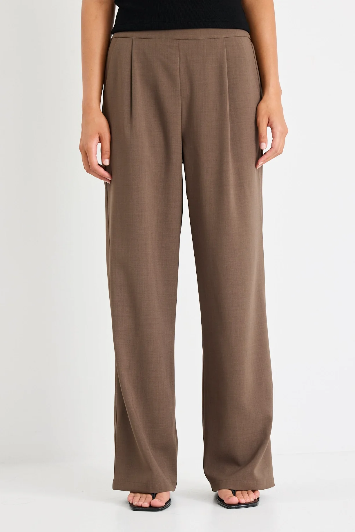 Instinctive Chocolate Twill Wide Leg Elastic Back Pants - Image 4