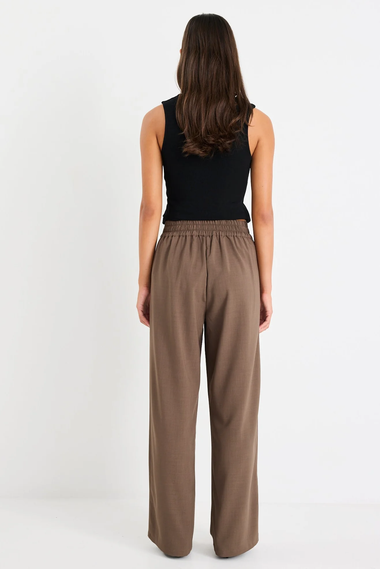 Instinctive Chocolate Twill Wide Leg Elastic Back Pants - Image 6