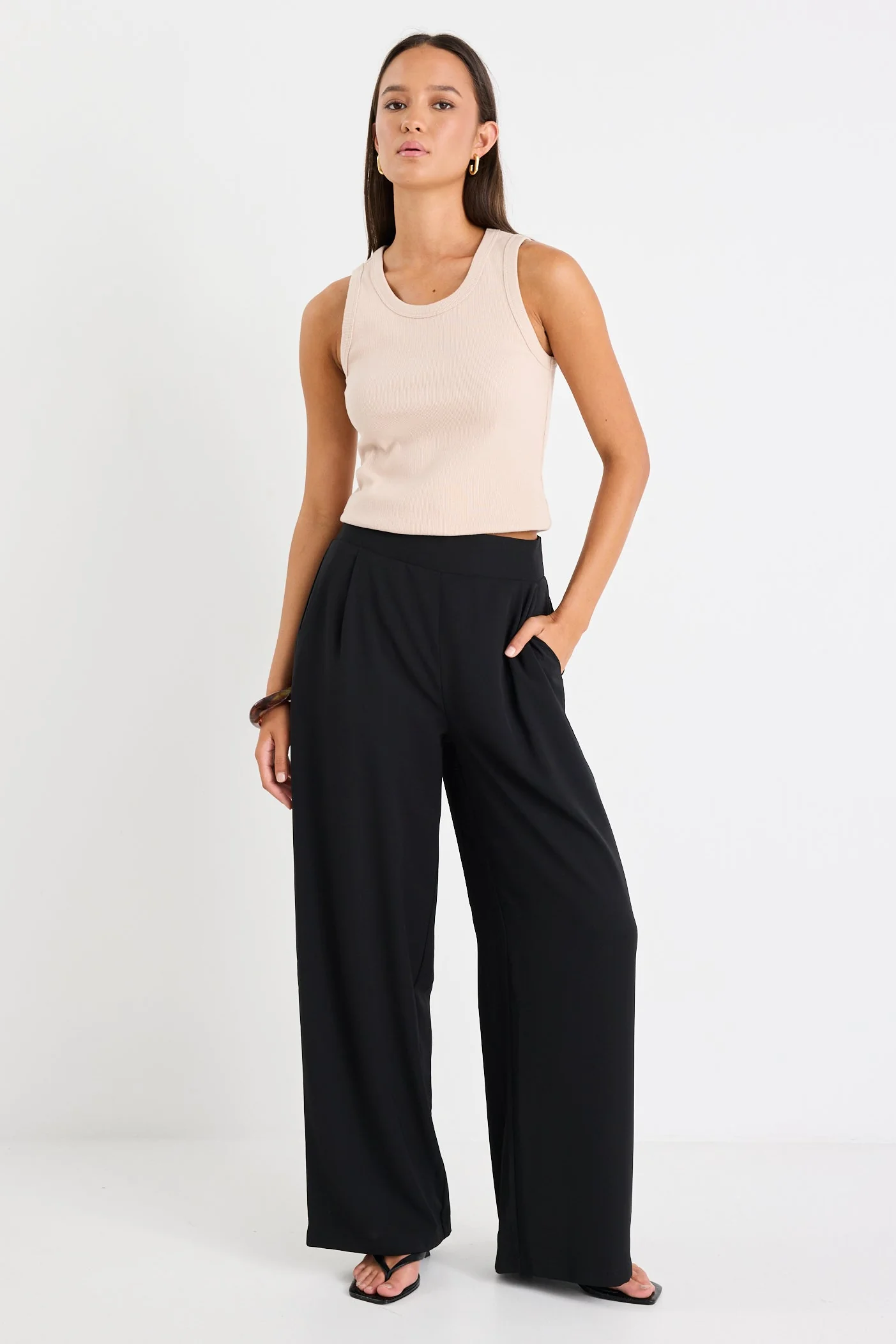 Instinctive Black Recycled Stretch Back Wide Leg Pant - Image 6