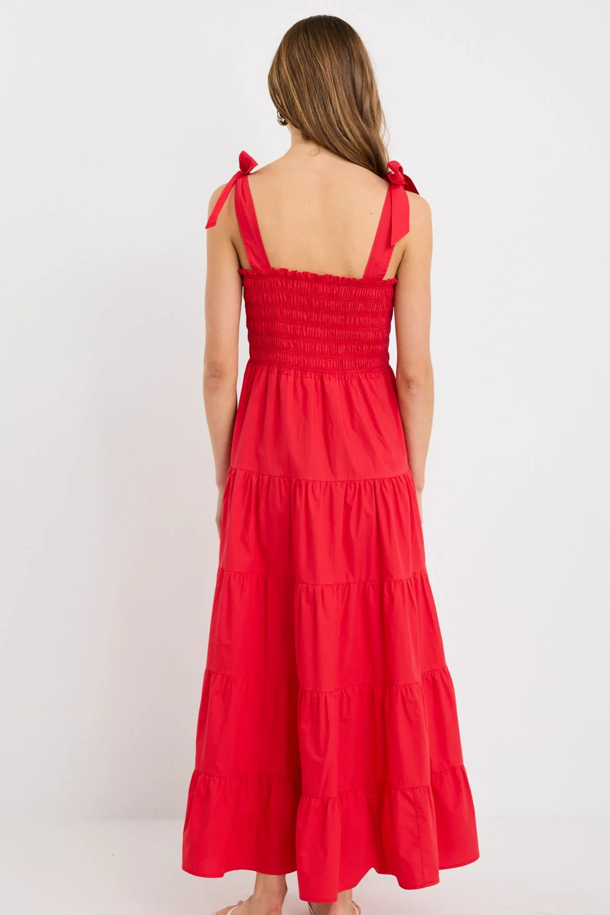 Isabella Cherry Red Cotton Poplin Strappy Tiered Maxi Dress - Image 4