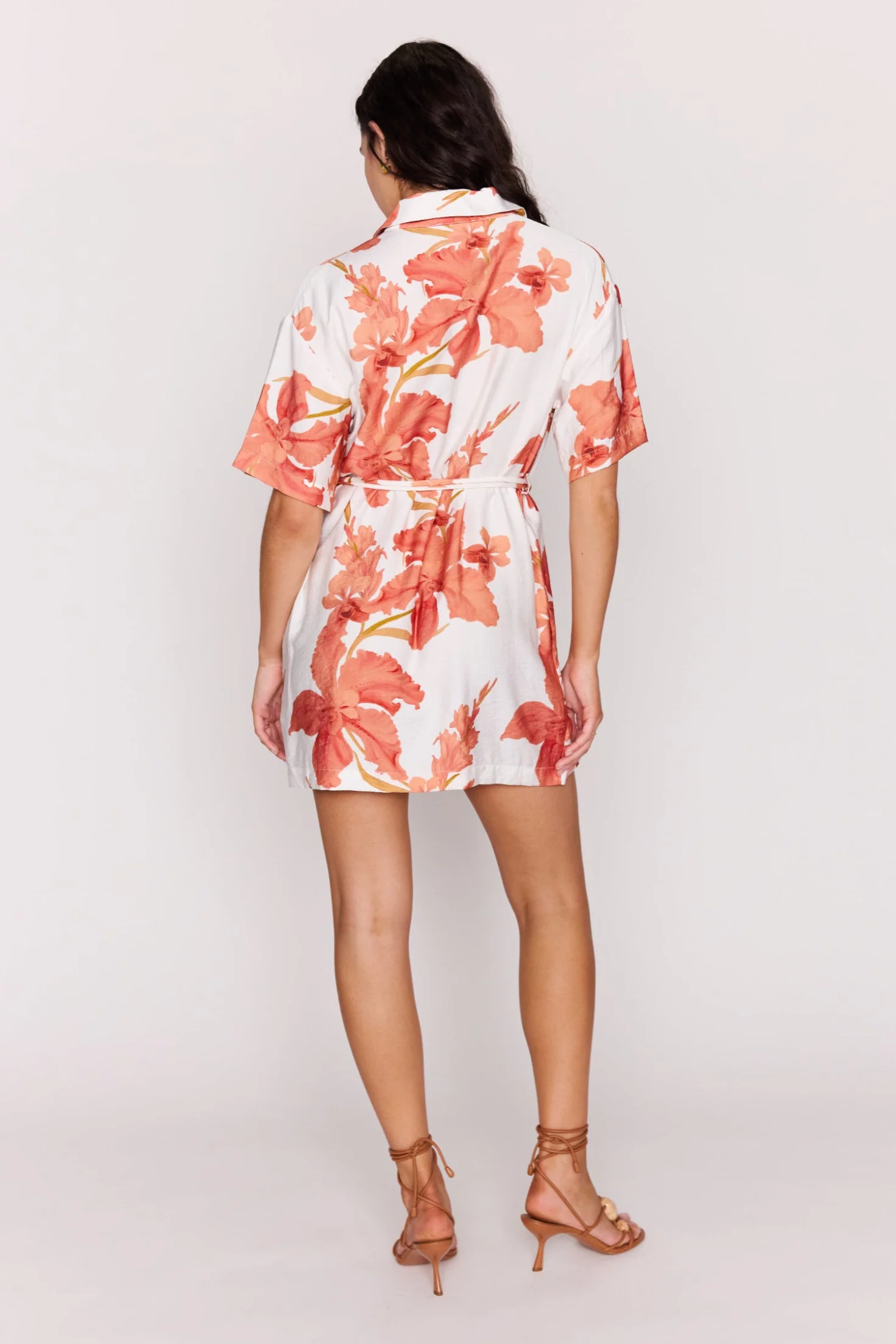 Isla Peach Floral SS Mini Shirt Dress - Image 6
