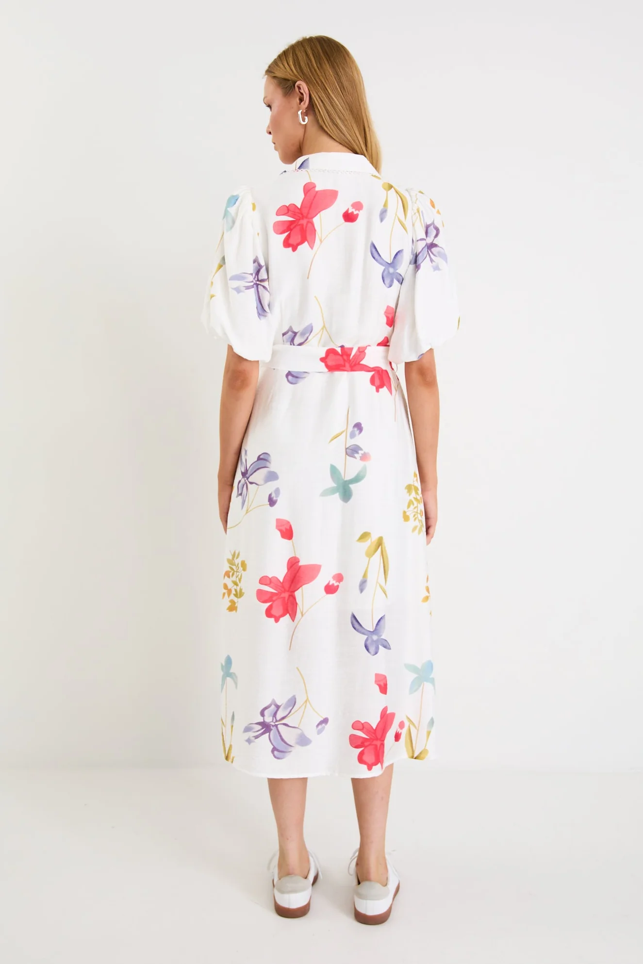 Jasmine Cream Poppy Floral Puff Sleeve Long Shirt Dress - Image 6