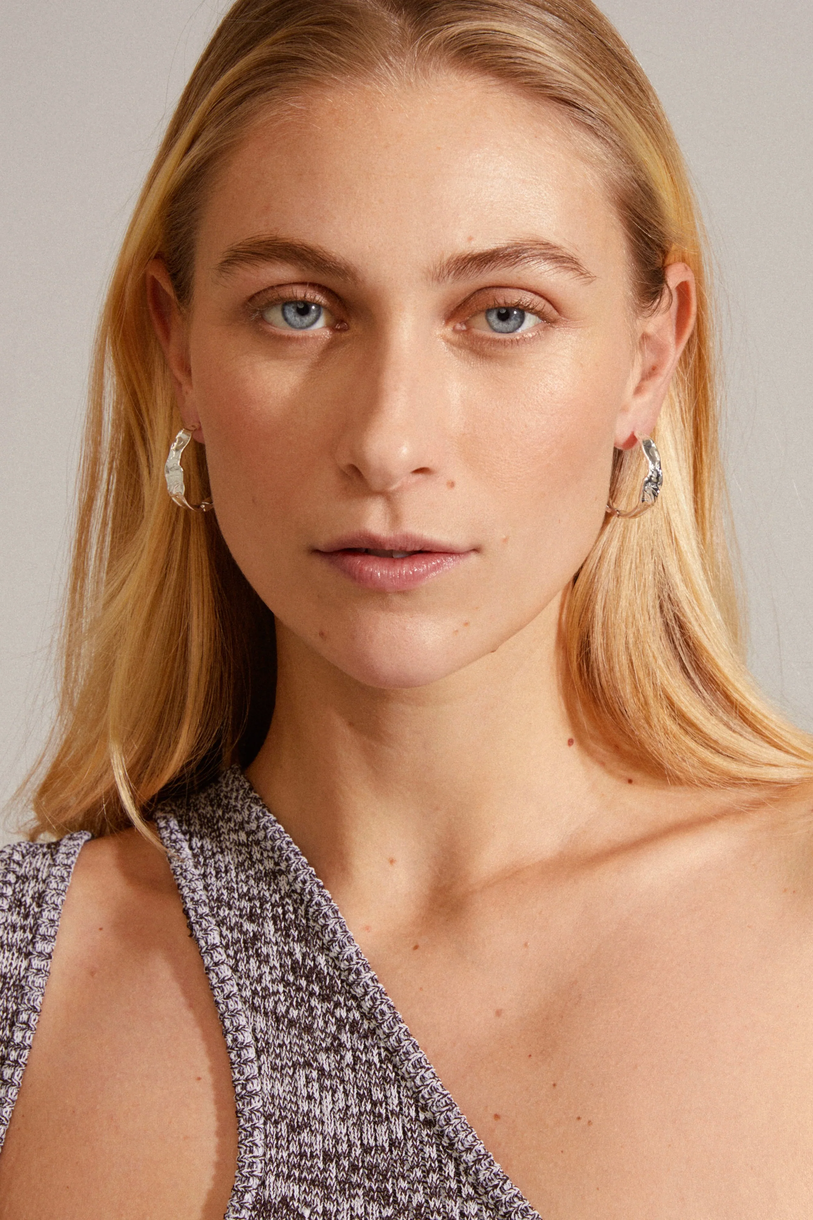 Julietta Beaten EOL Silver Recycled Hoop Earrings - Image 3