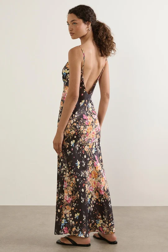 Kalinda Black Floral Strappy Low Back Maxi Dress - Image 2