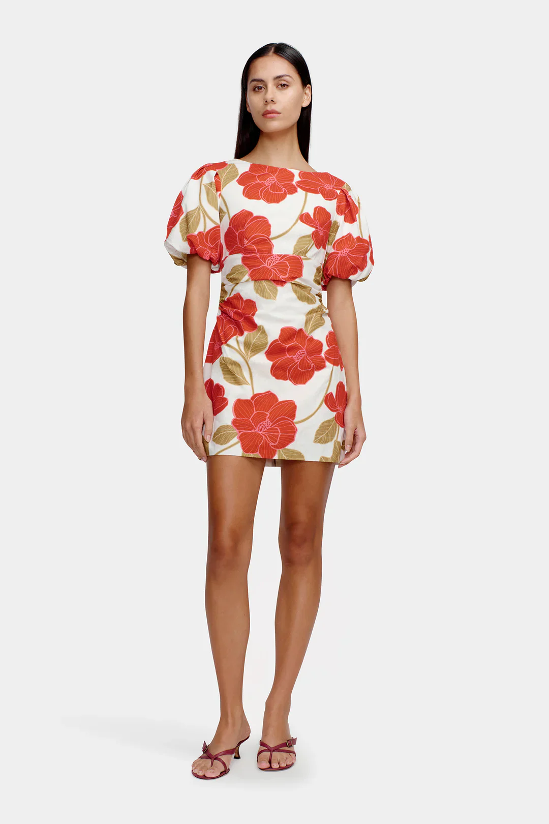 Kimberley Primrose Red Floral Puff Sleeve Mini Dress - Image 2