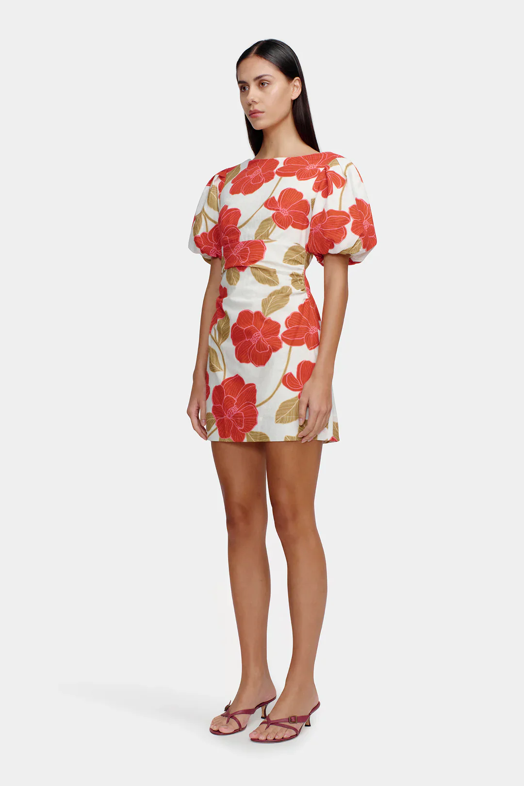 Kimberley Primrose Red Floral Puff Sleeve Mini Dress - Image 3