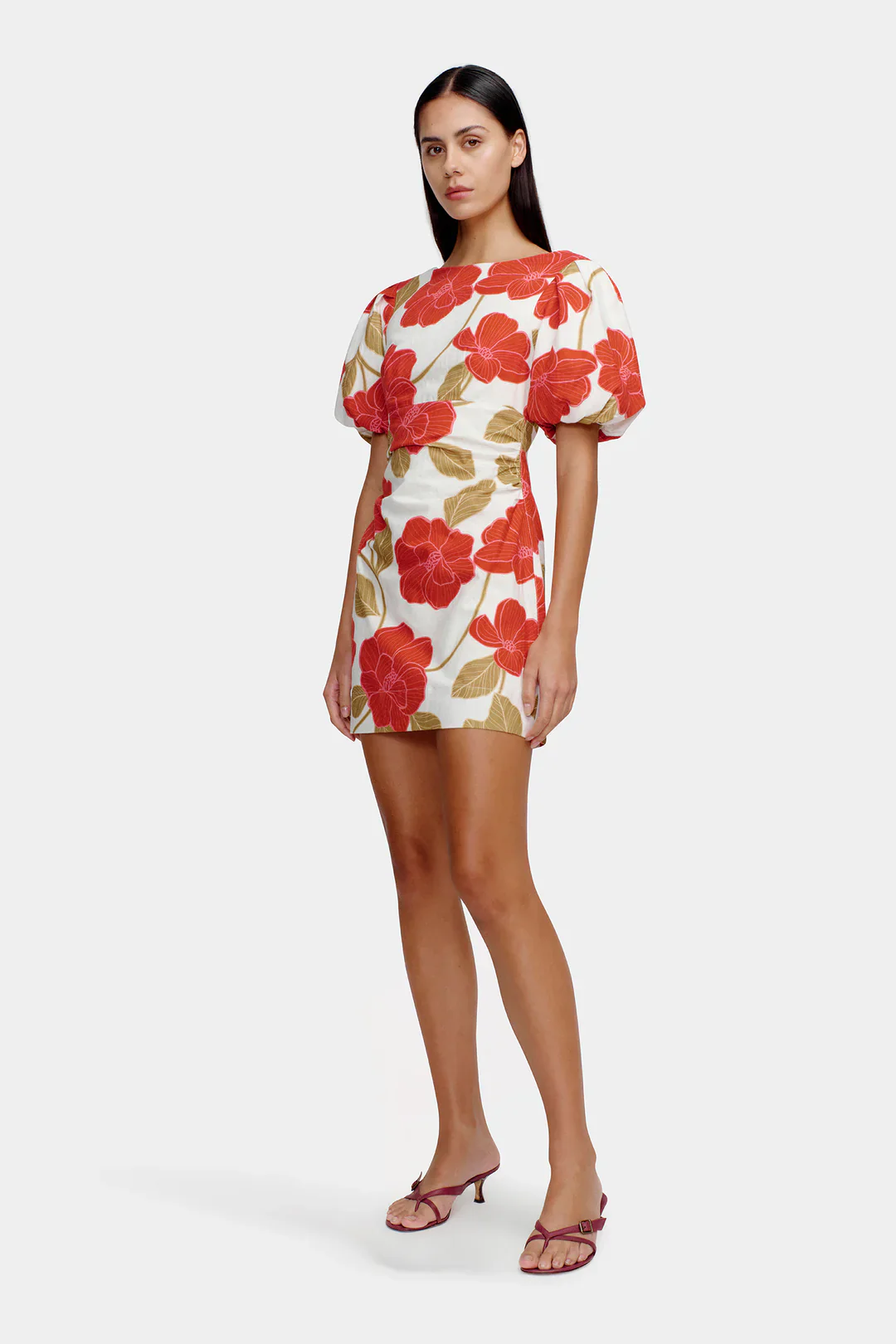 Kimberley Primrose Red Floral Puff Sleeve Mini Dress - Image 4