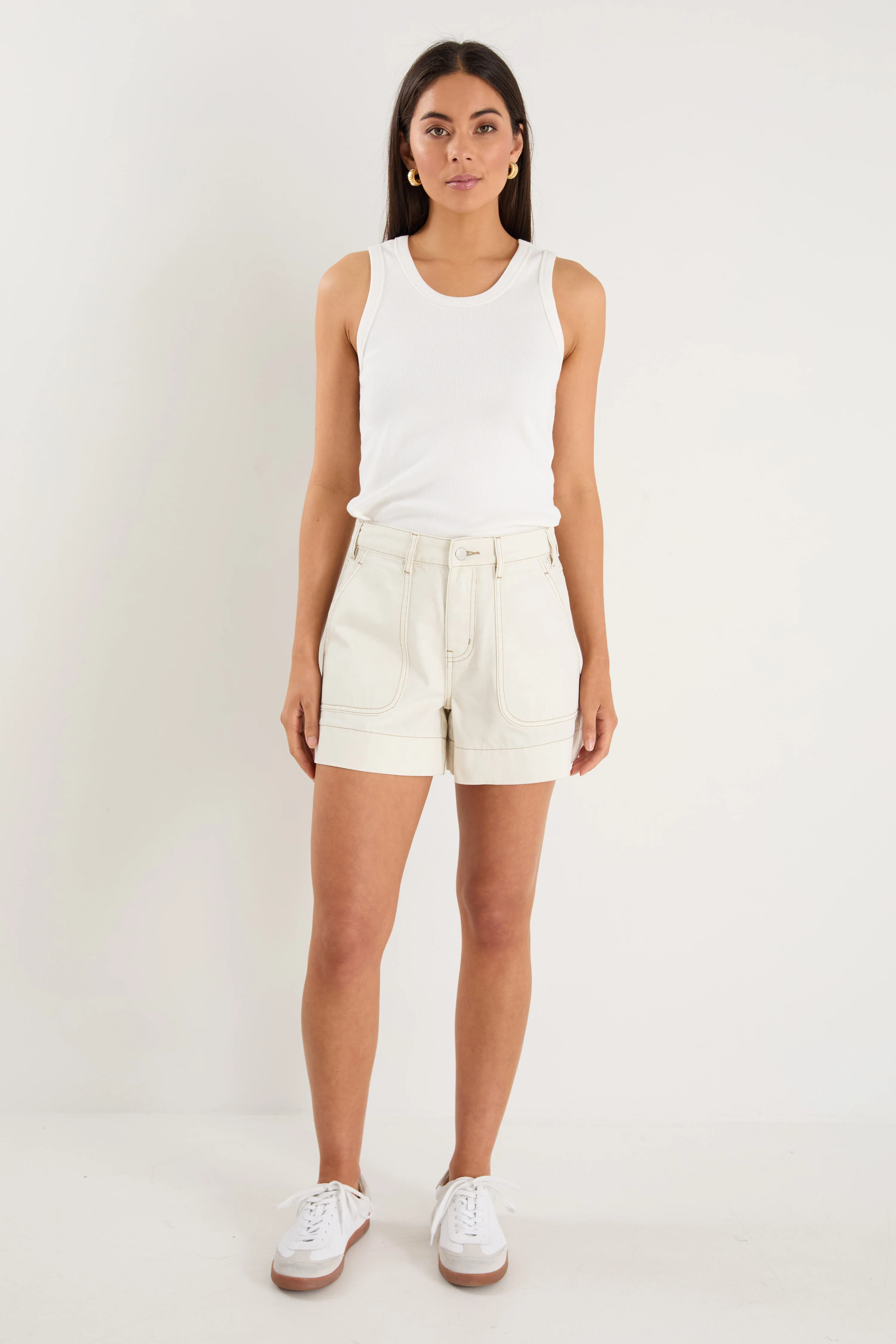 Kindly Ecru Pocket Front Denim Shorts