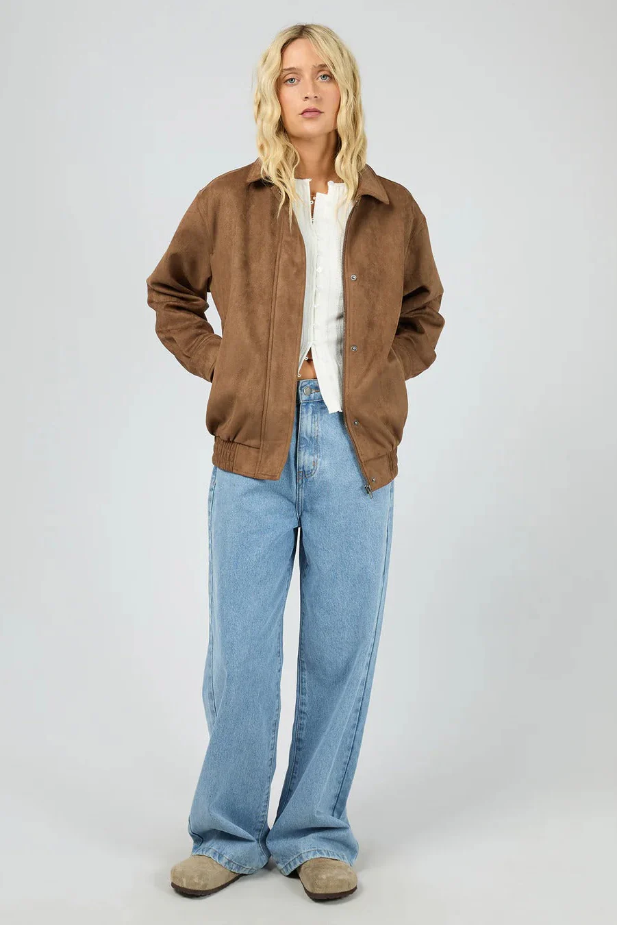 Kira Tan Faux Suede Bomber Jacket - Image 3
