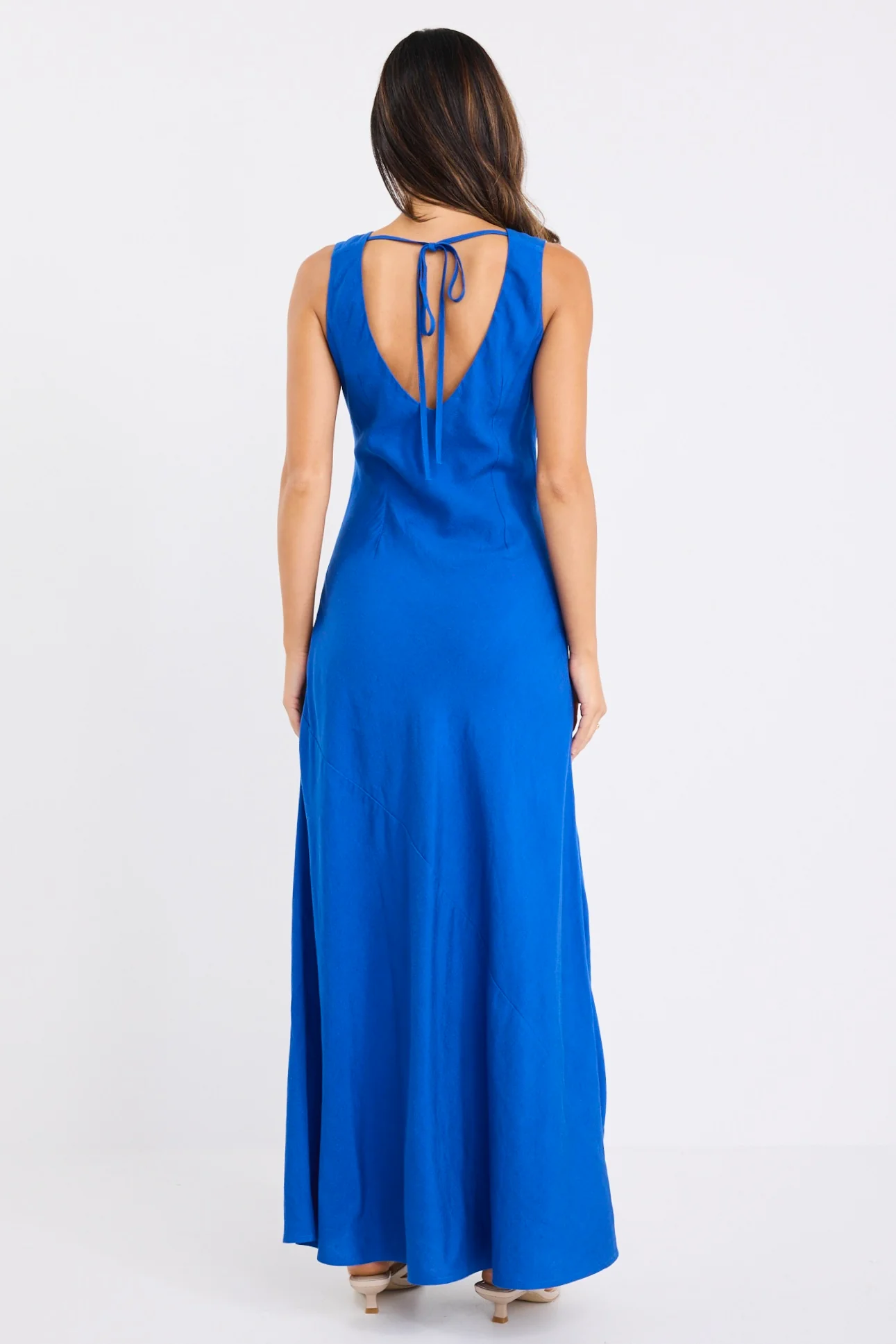 Knockout Electric Blue Linen Blend V Back Slip Dress - Image 6