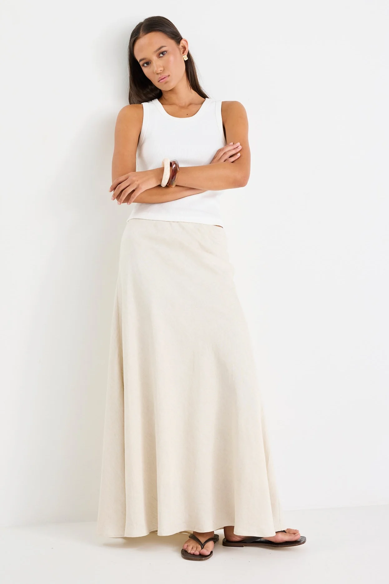 Lagos Natural Linen Blend Bias Maxi Skirt - Image 4