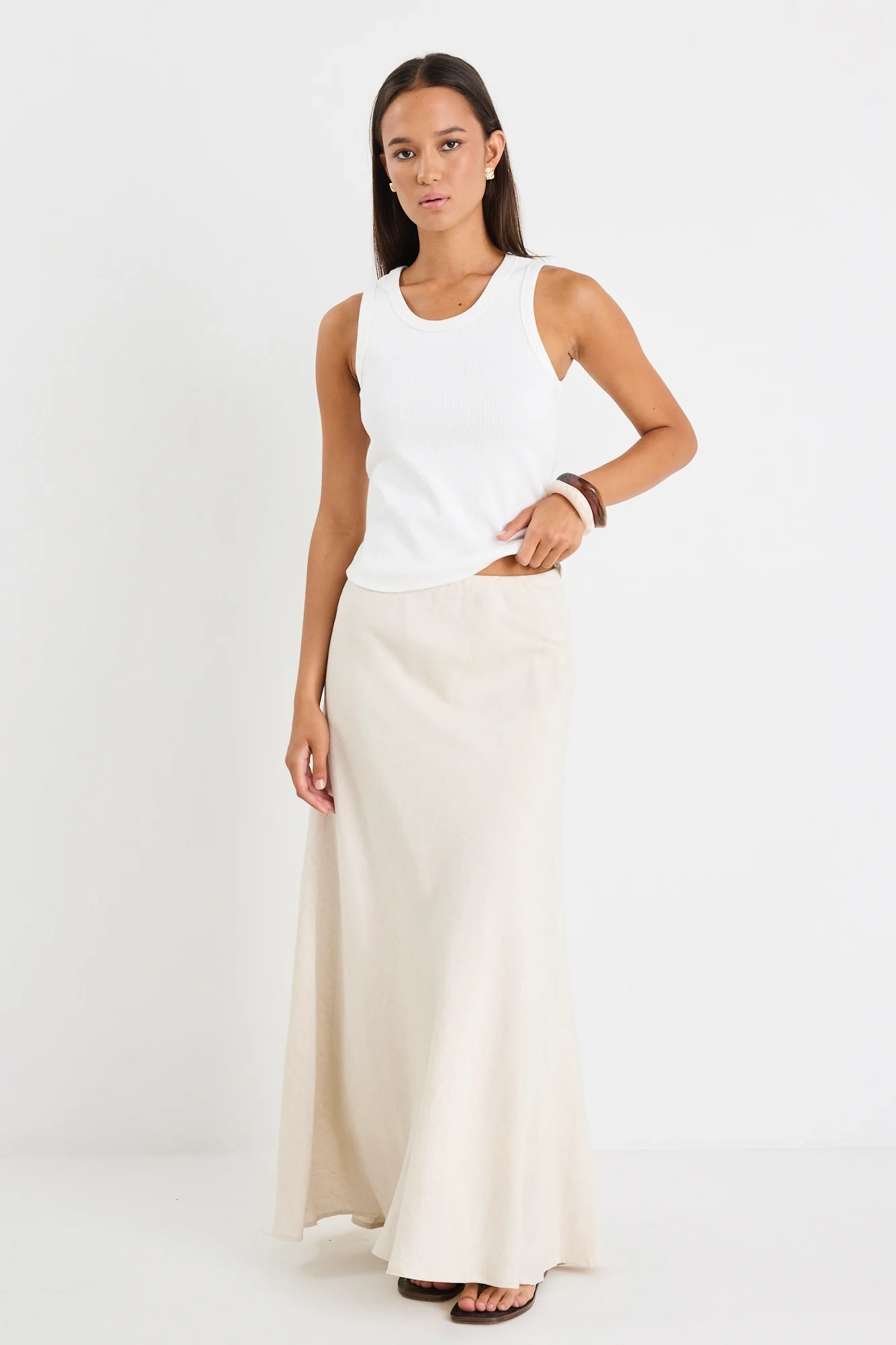 Lagos Natural Linen Blend Bias Maxi Skirt - Image 5