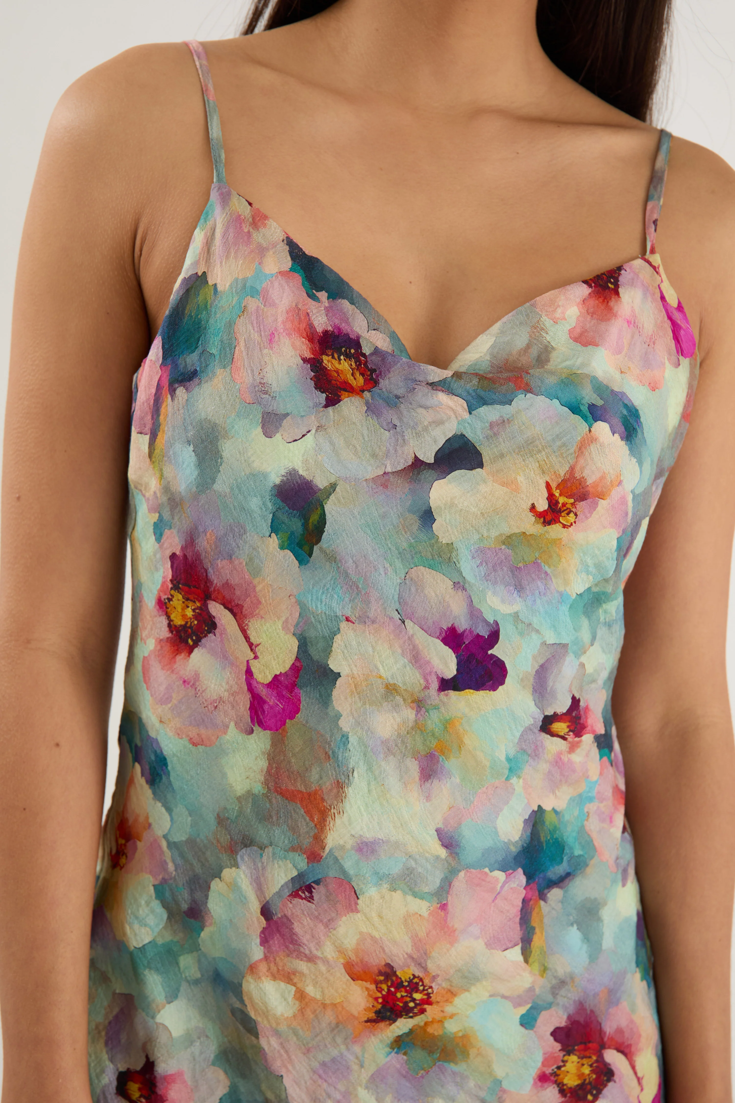 Lavish Blue Multi Floral Tie Back Bias Slip Dress - Image 4
