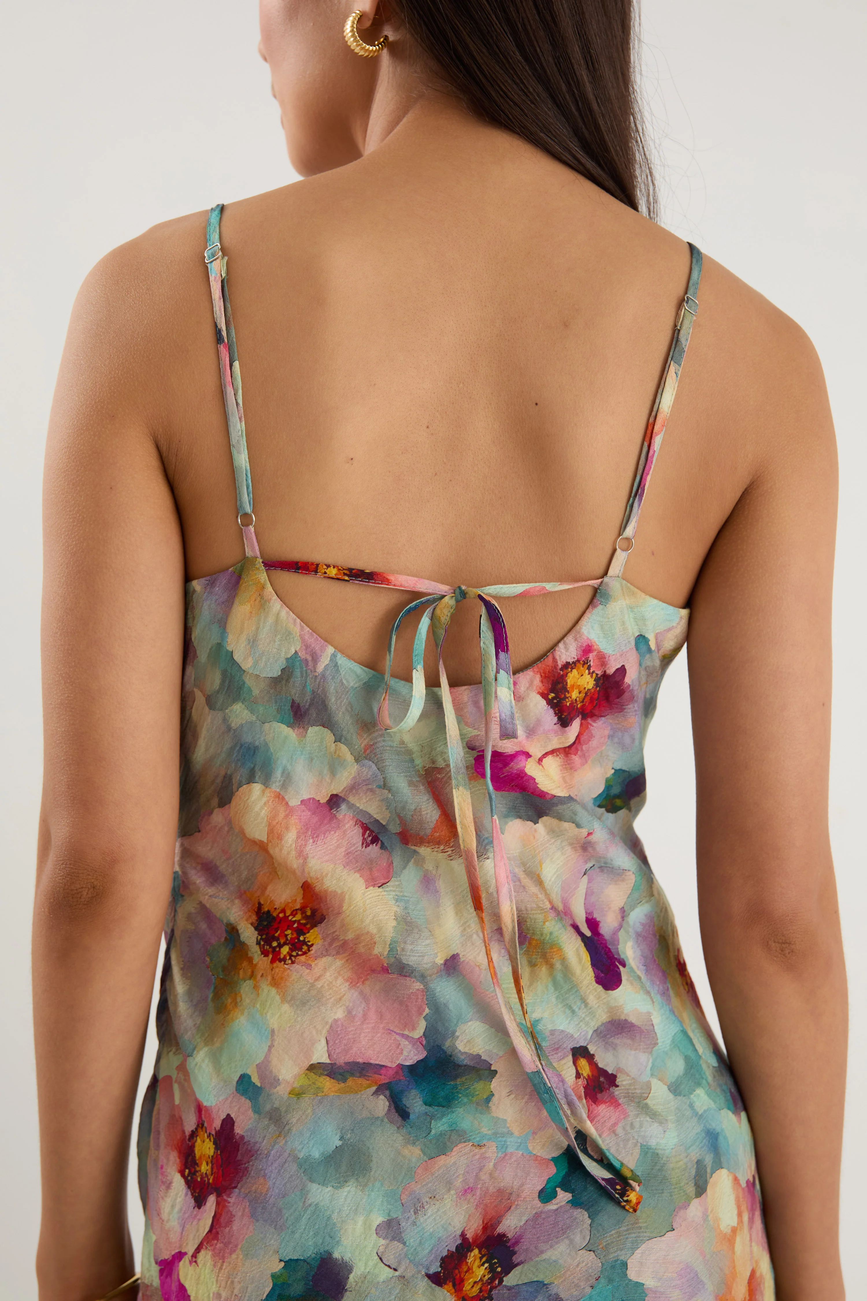 Lavish Blue Multi Floral Tie Back Bias Slip Dress - Image 5