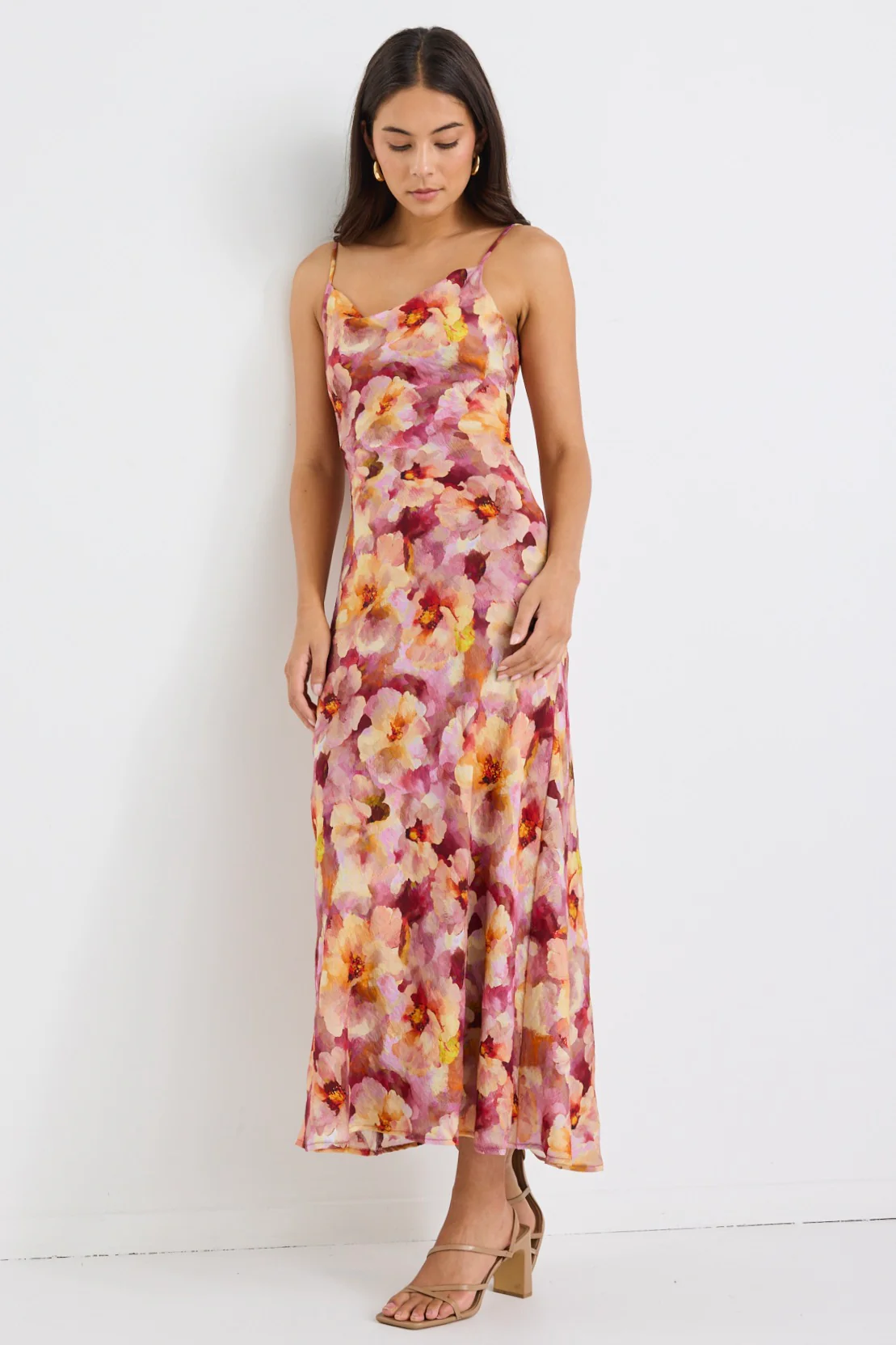 Lavish Pink Multi Floral Tie Back Bias Slip Dress - Image 2