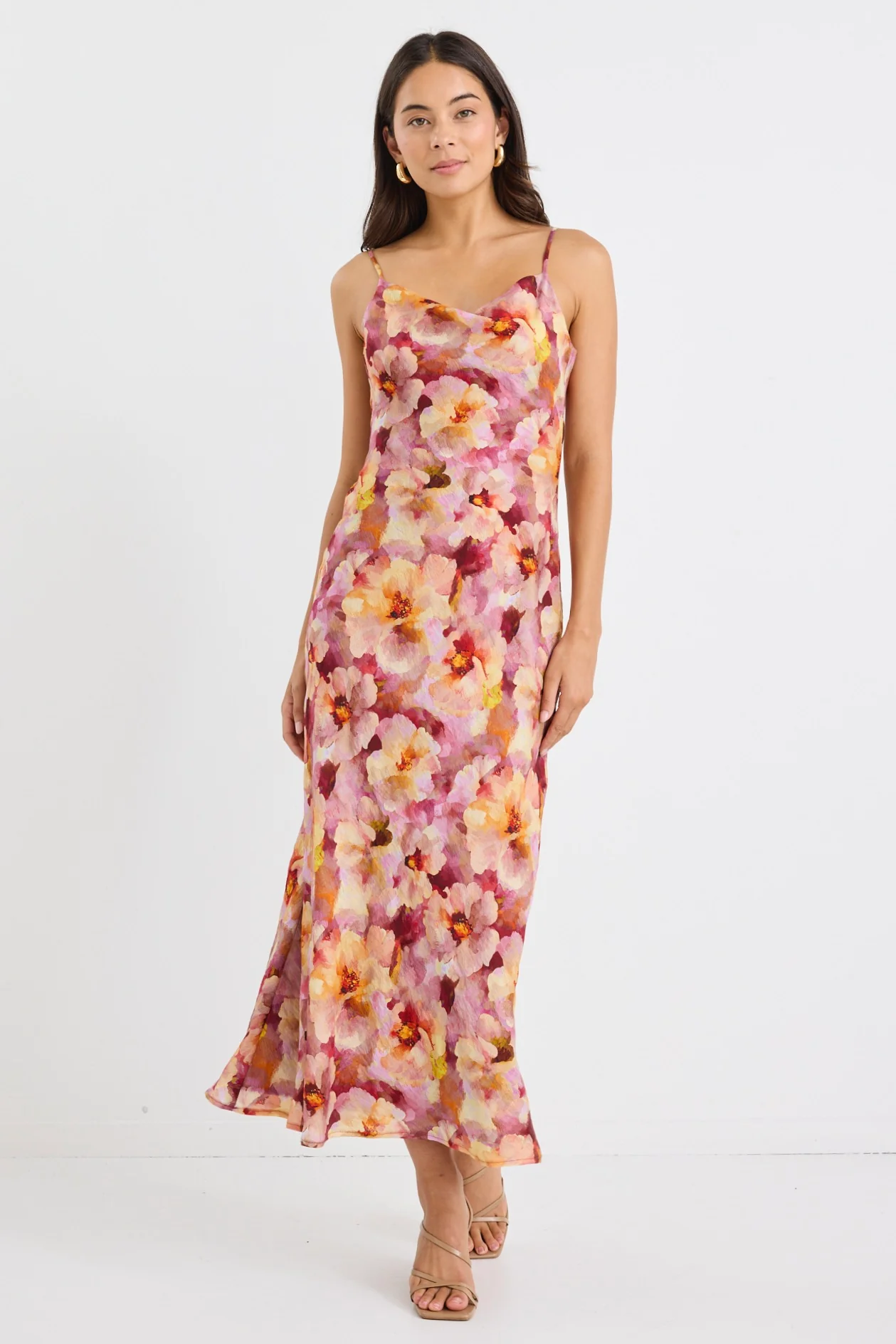Lavish Pink Multi Floral Tie Back Bias Slip Dress - Image 3