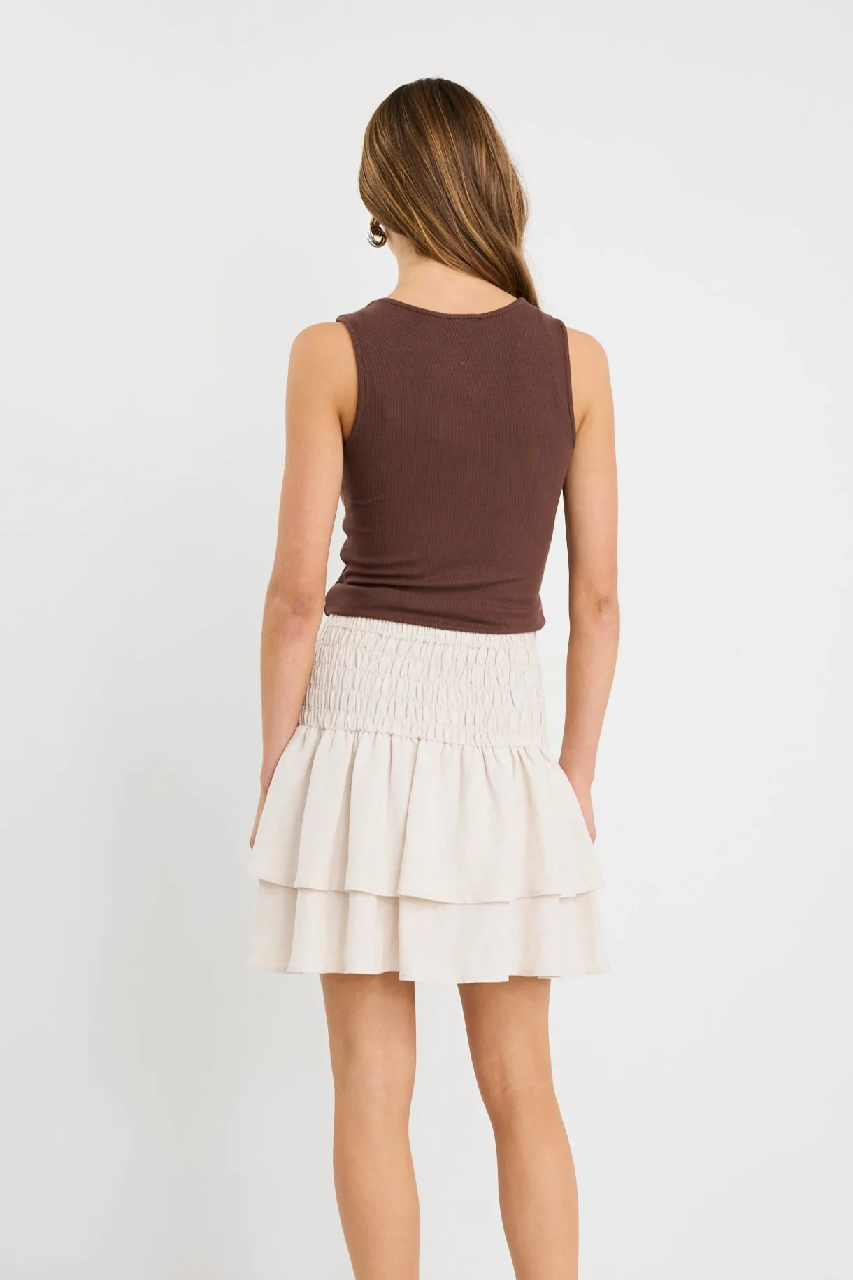 Lennox Natural Shirred Linen Blend Tiered Mini Skirt - Image 4