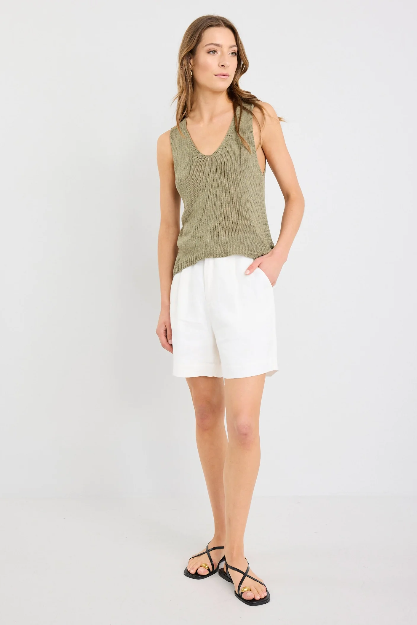 Literal Ivory Linen Pleat Front Shorts - Image 3