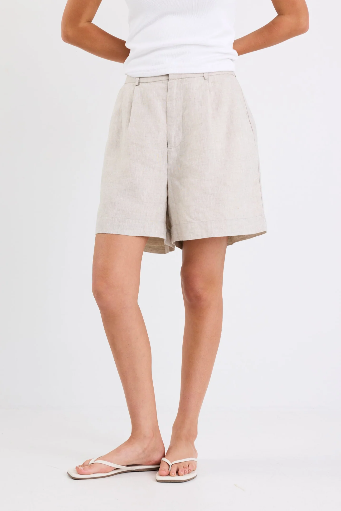 Literal Natural Linen Pleat Front Shorts - Image 2