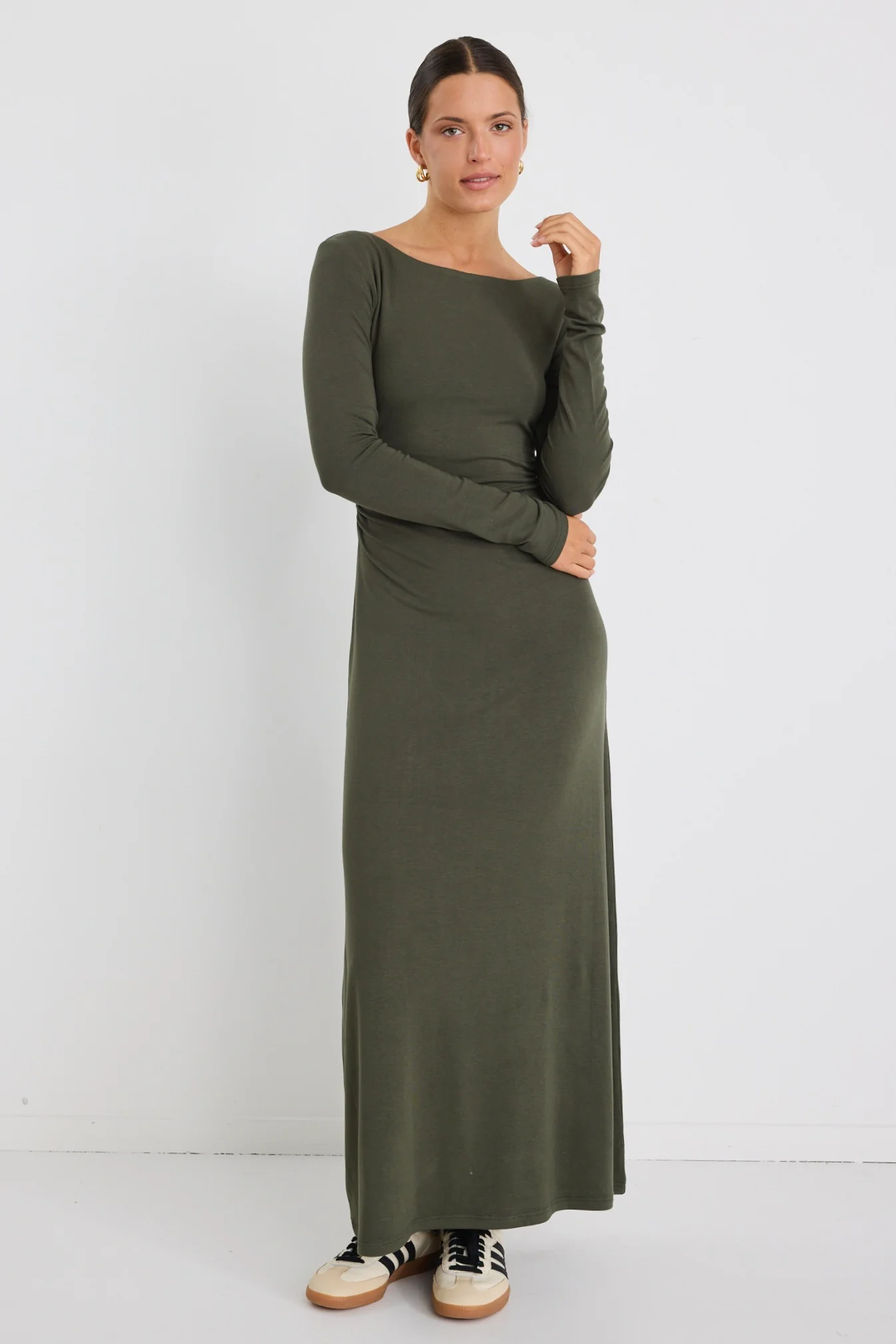 Location Khaki Jersey LS Wide Neck Midi Dress - Image 3