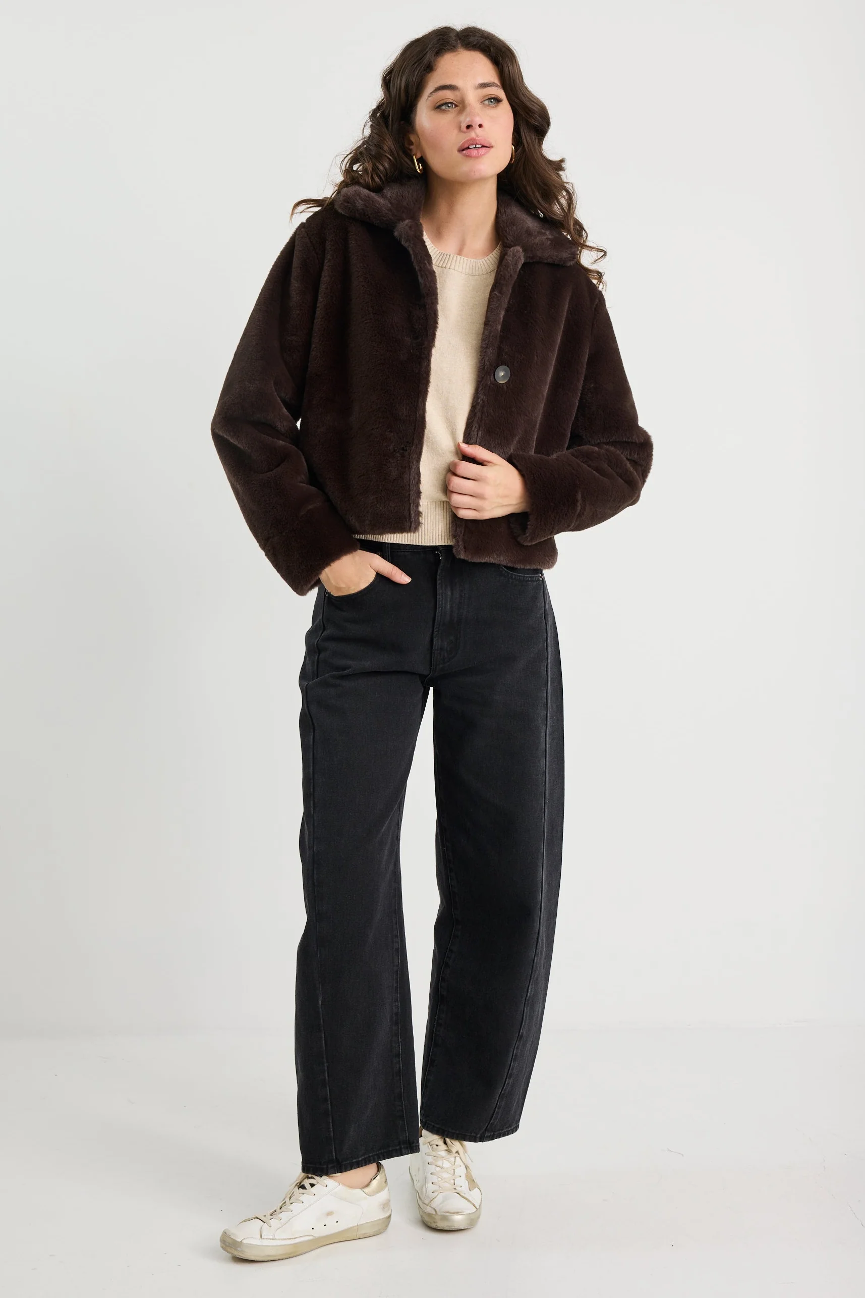 Lodge Chocolate Faux Fur Jacket - Image 2