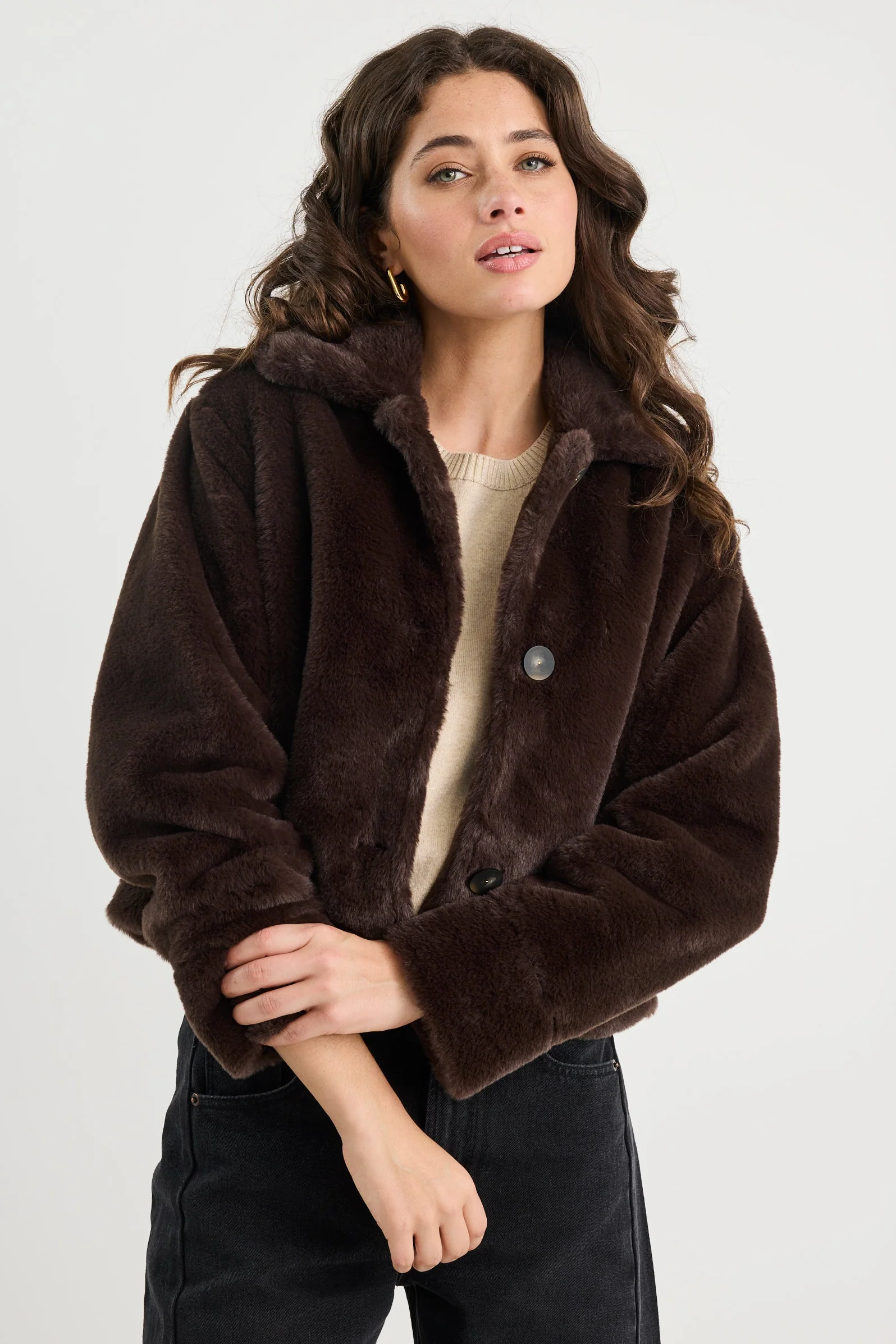 Lodge Chocolate Faux Fur Jacket - Image 3