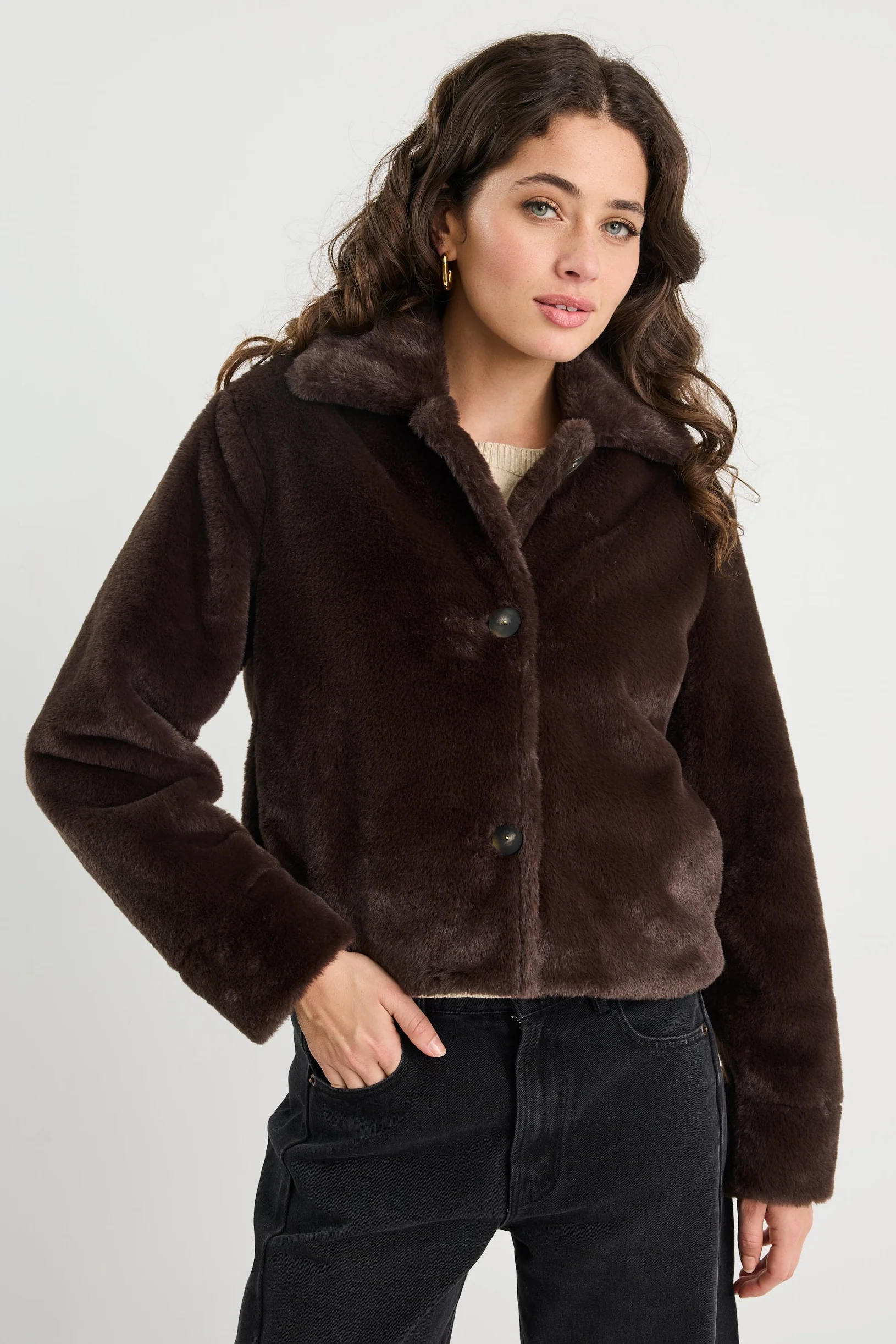 Lodge Chocolate Faux Fur Jacket - Image 5