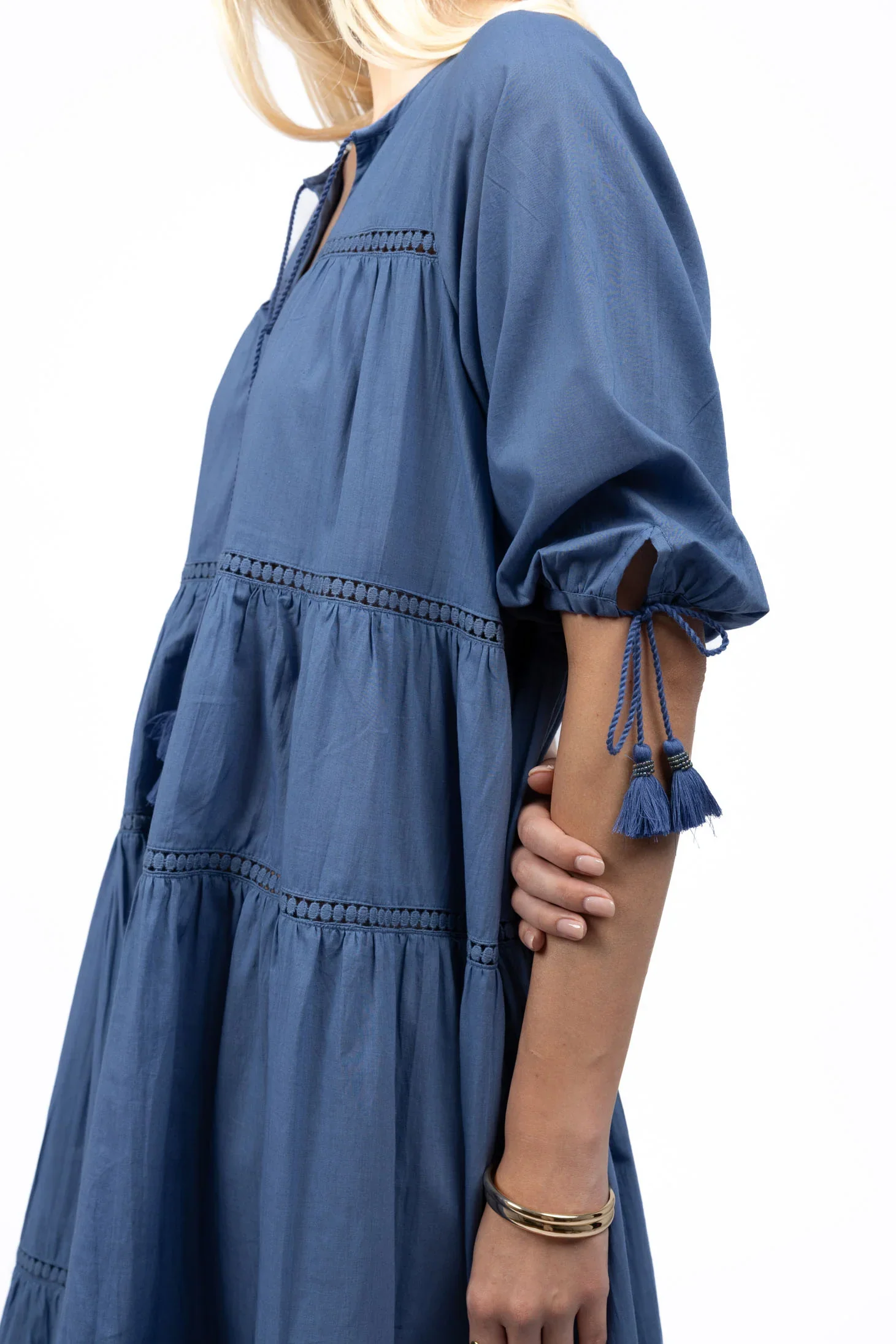 Louisa Paris Blue Tier Mid Sleeve Sway Midi Dress - Image 3