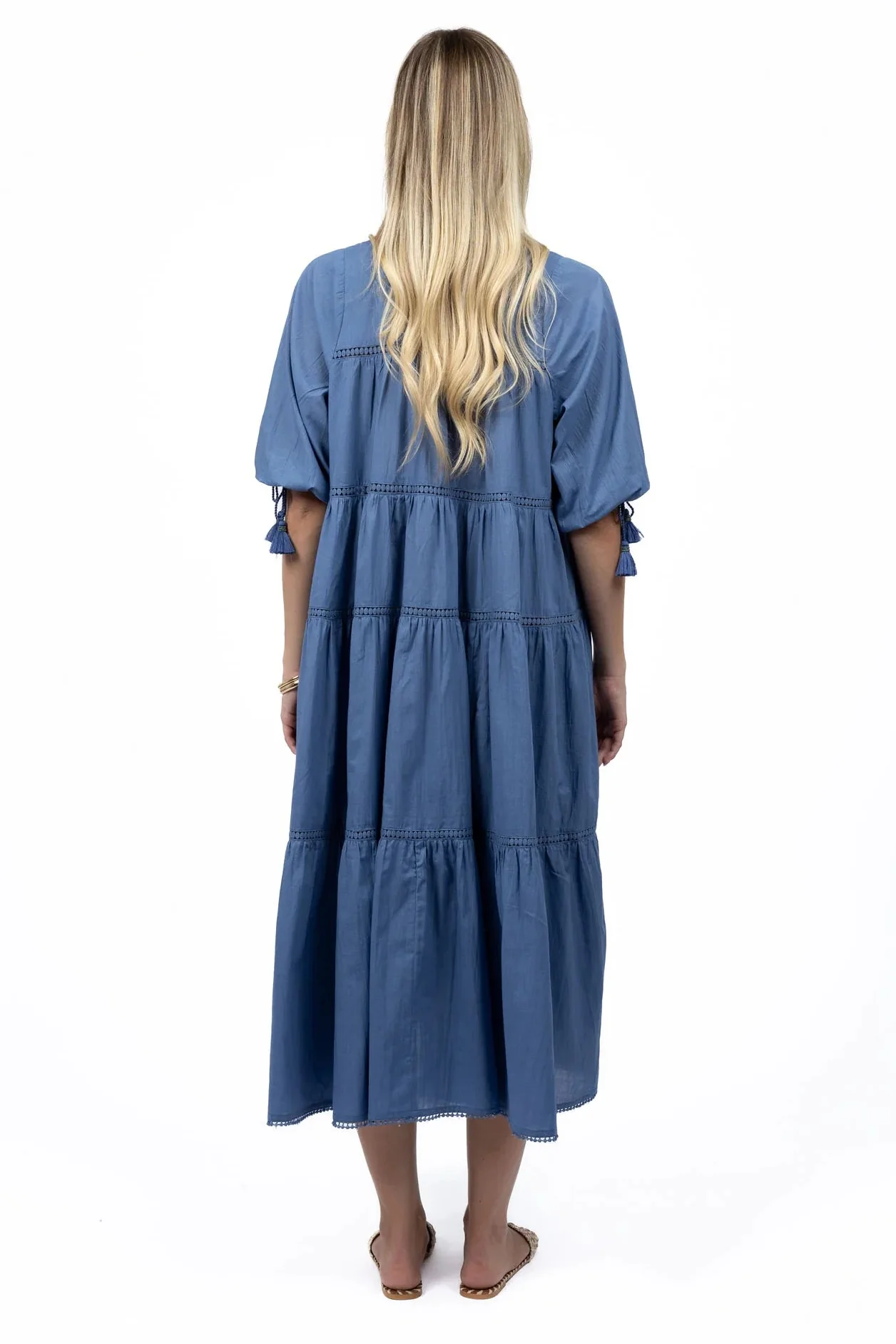 Louisa Paris Blue Tier Mid Sleeve Sway Midi Dress - Image 4