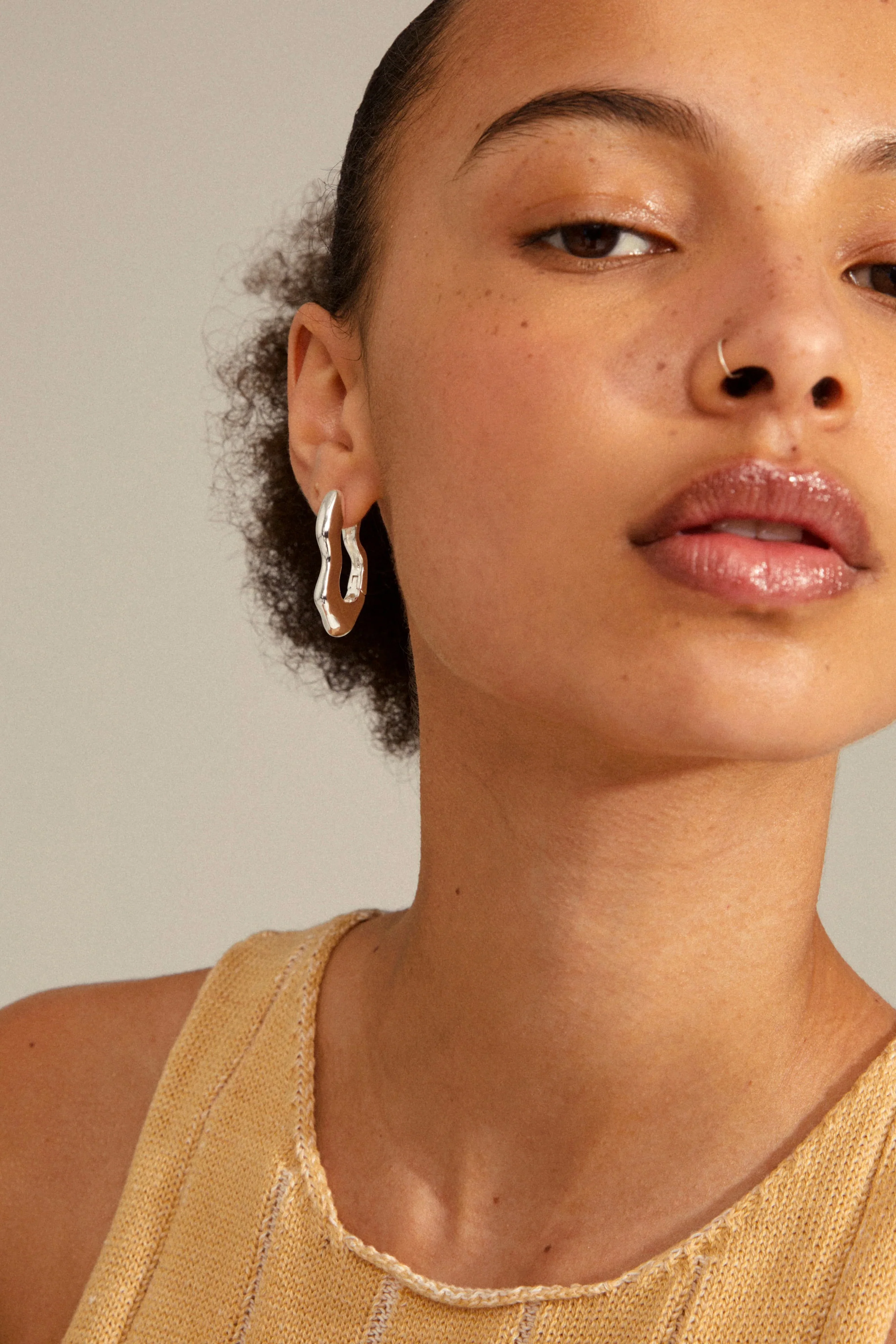 Loulia Wavy EOL Silver Recycled Hoop Earrings - Image 3