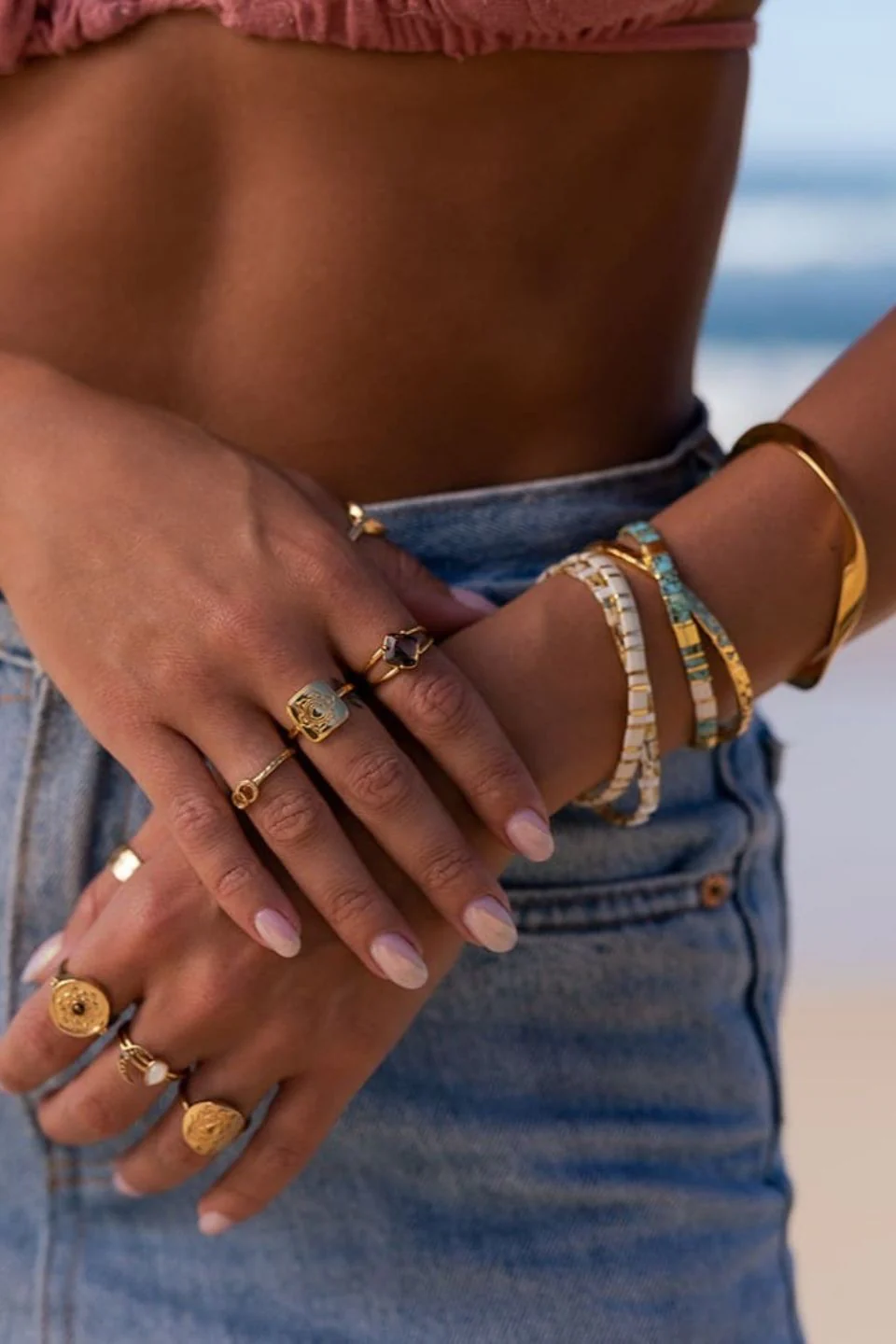 Love Cream Gold Stripe with Gold Charm Bracelet - Image 2