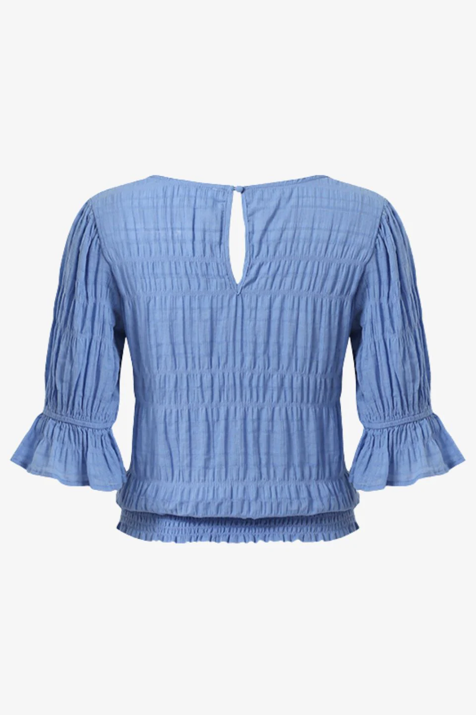 Lovely French Blue Shirred Cotton Stretch Back Ss Top - Image 6