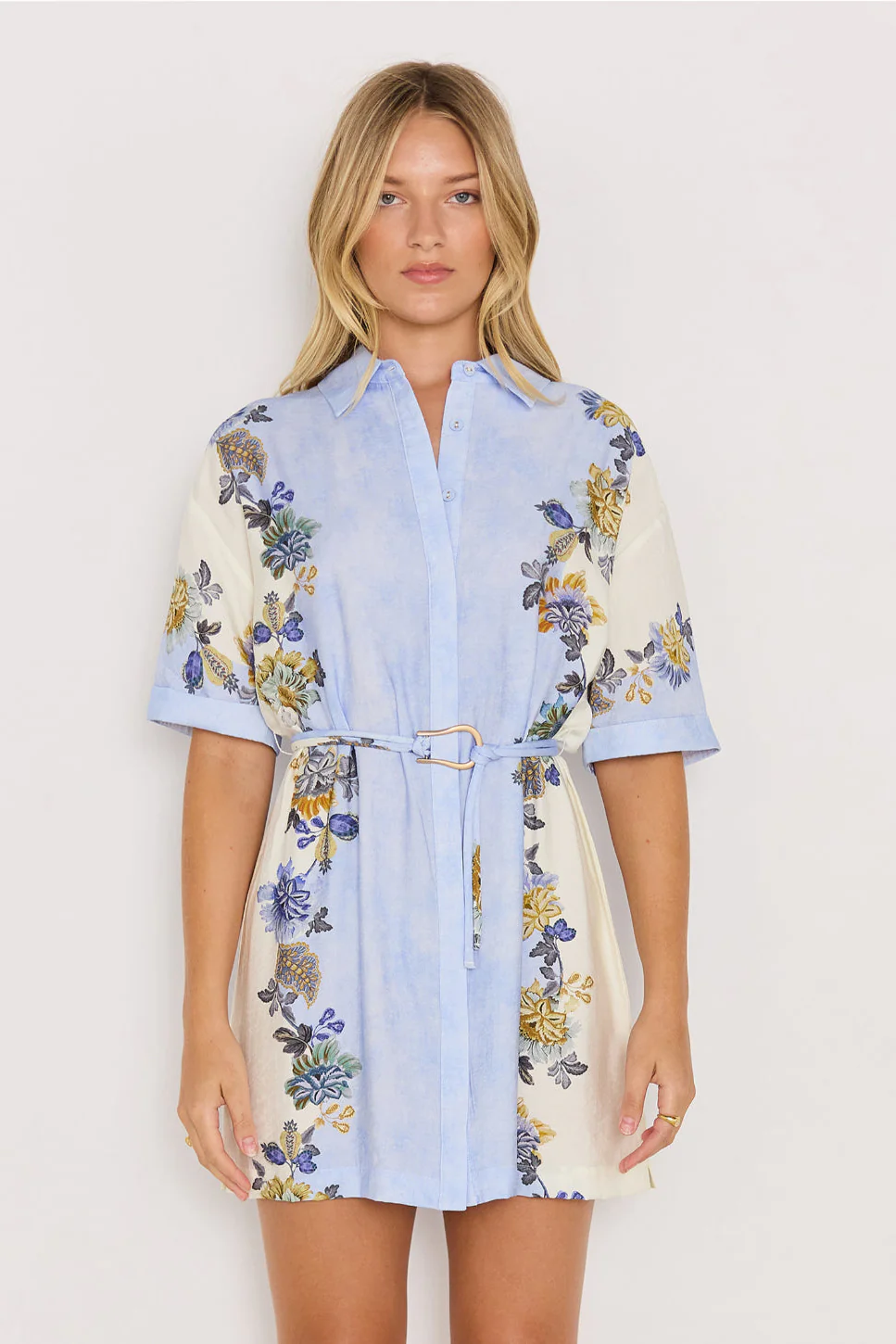 Lucia Blue Floral Mini SS Shirt Dress - Image 2
