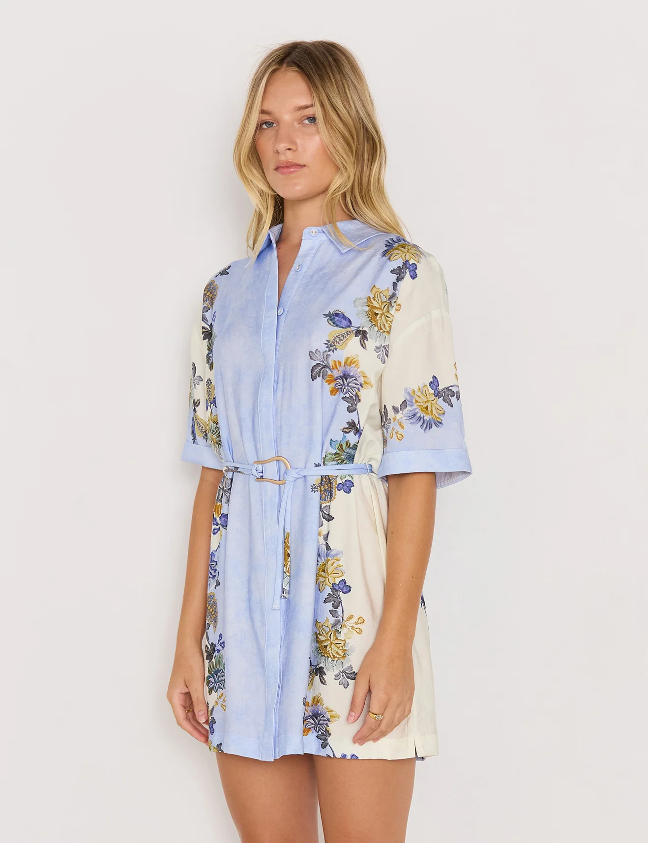 Lucia Blue Floral Mini SS Shirt Dress - Image 3
