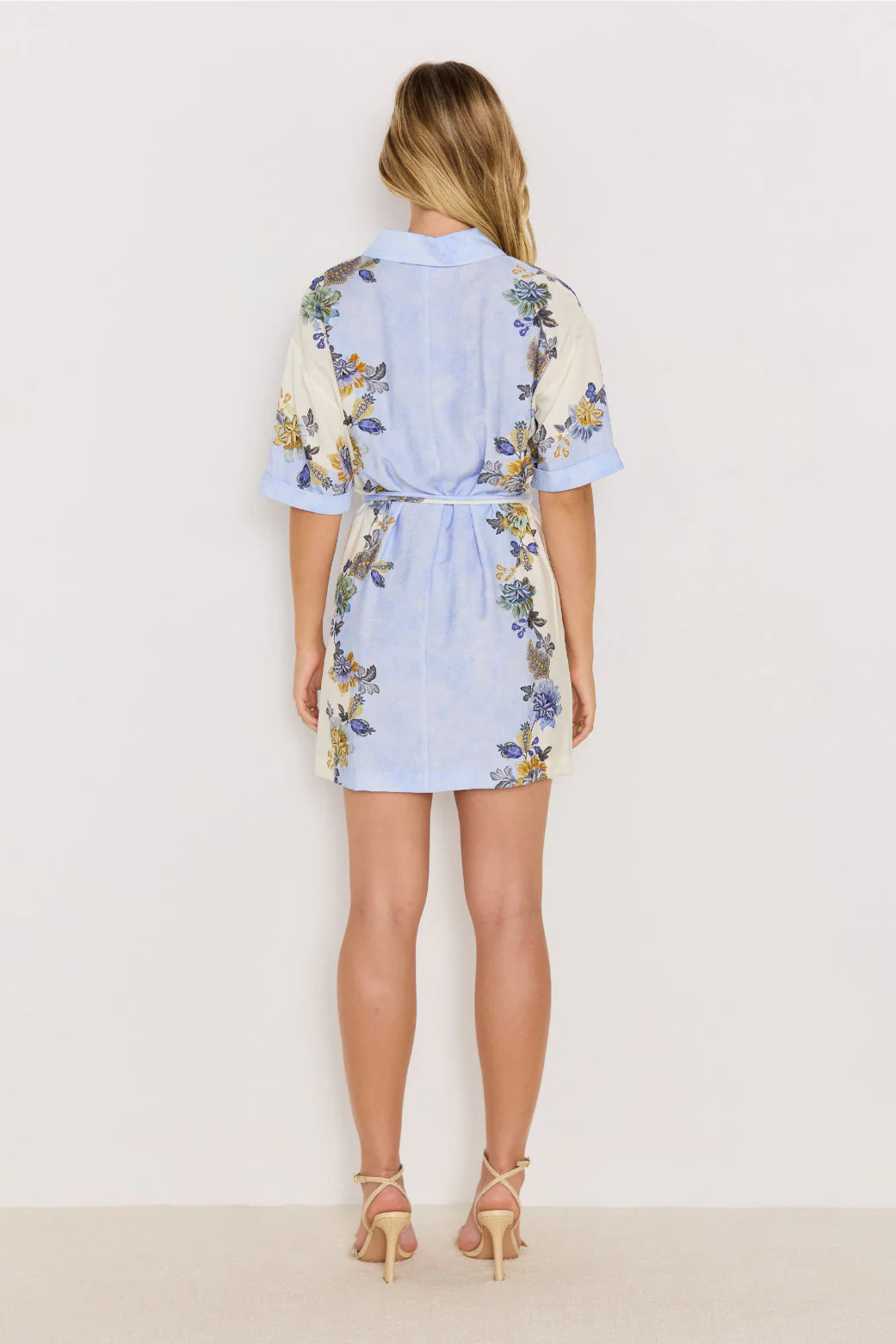 Lucia Blue Floral Mini SS Shirt Dress - Image 4