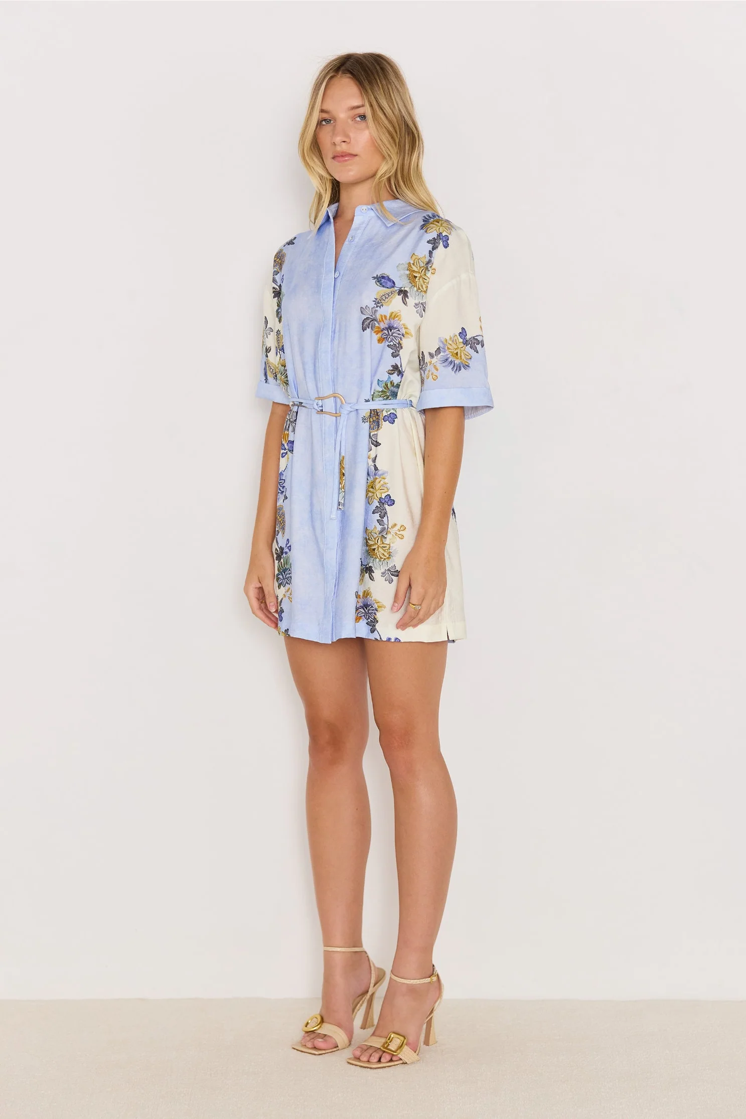 Lucia Blue Floral Mini SS Shirt Dress - Image 5