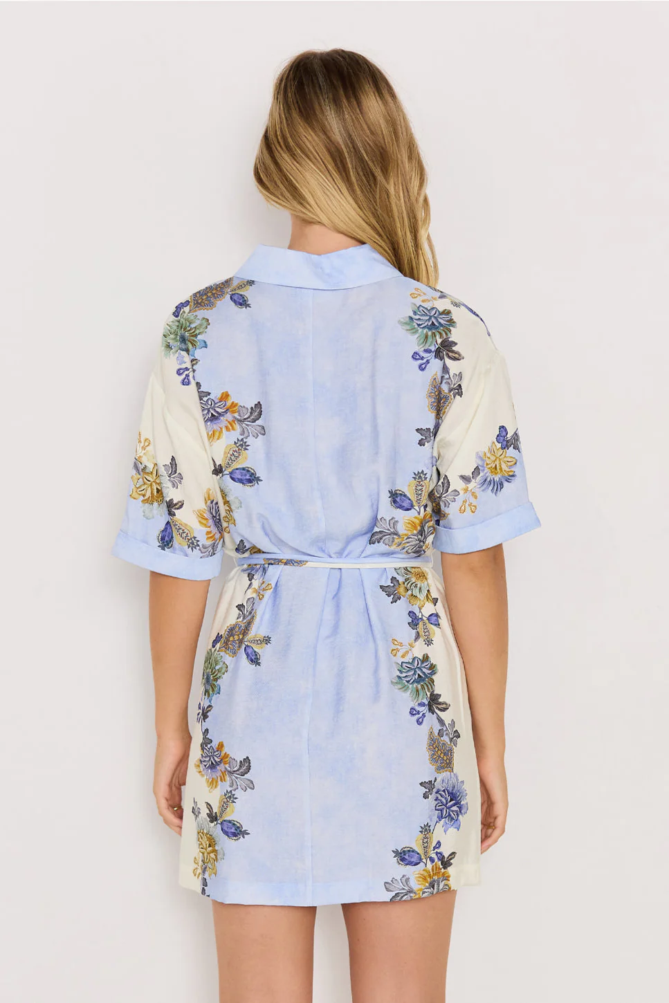 Lucia Blue Floral Mini SS Shirt Dress - Image 7