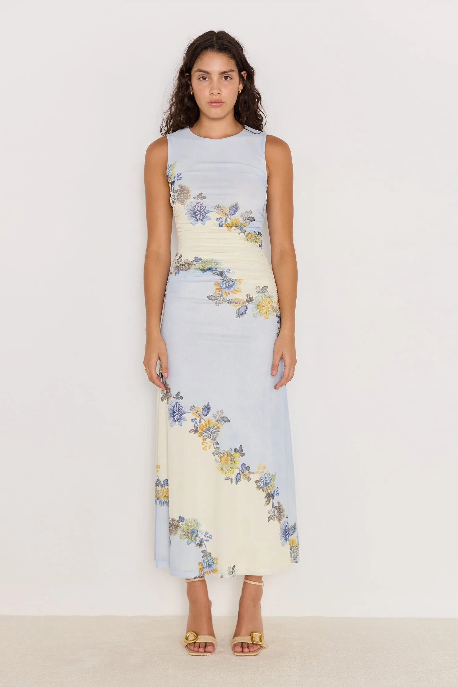 Lucia Blue Floral Sleeveless Mesh Maxi Dress - Image 2